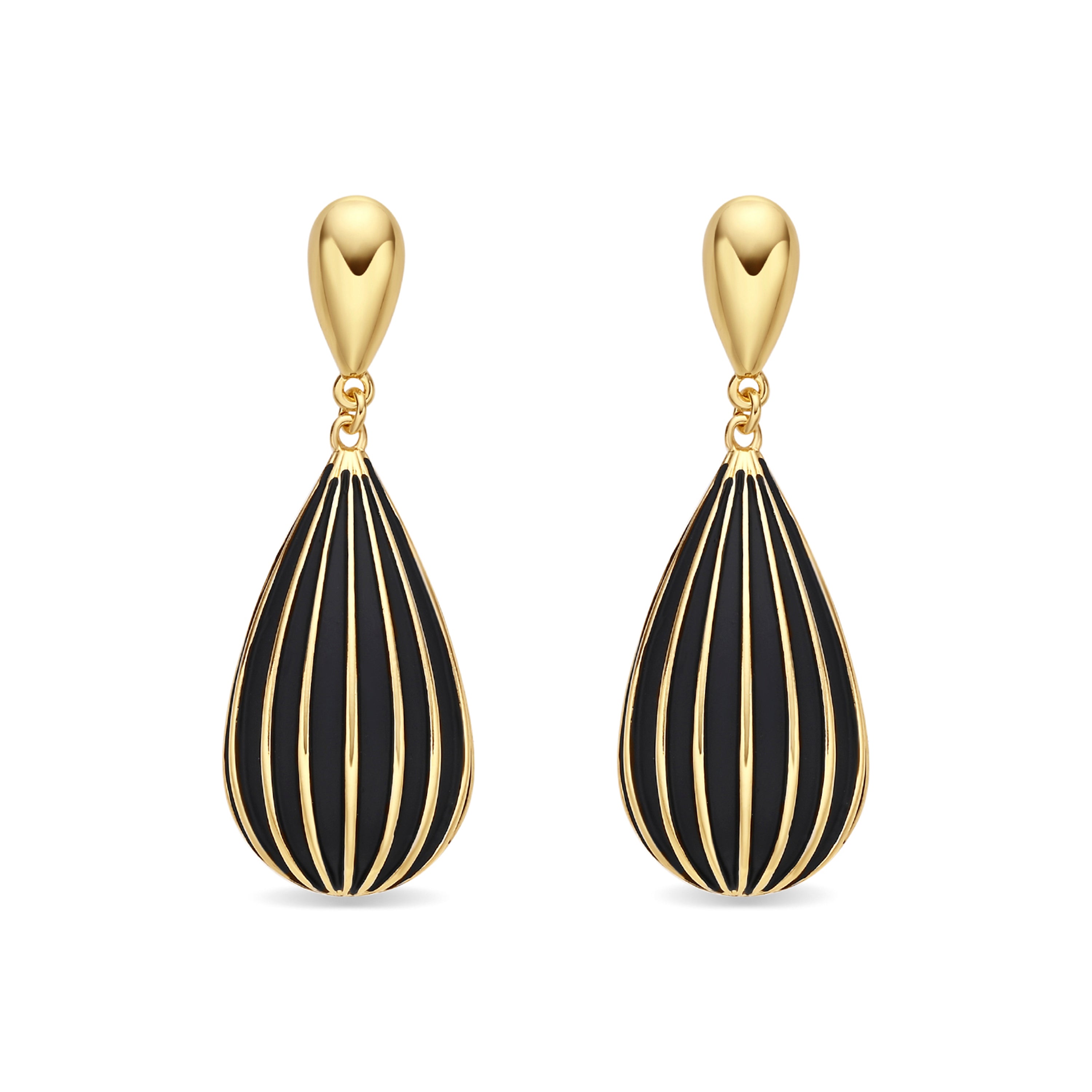 Black Lacquer Earrings with 18k Yellow Gold Finish - Belin