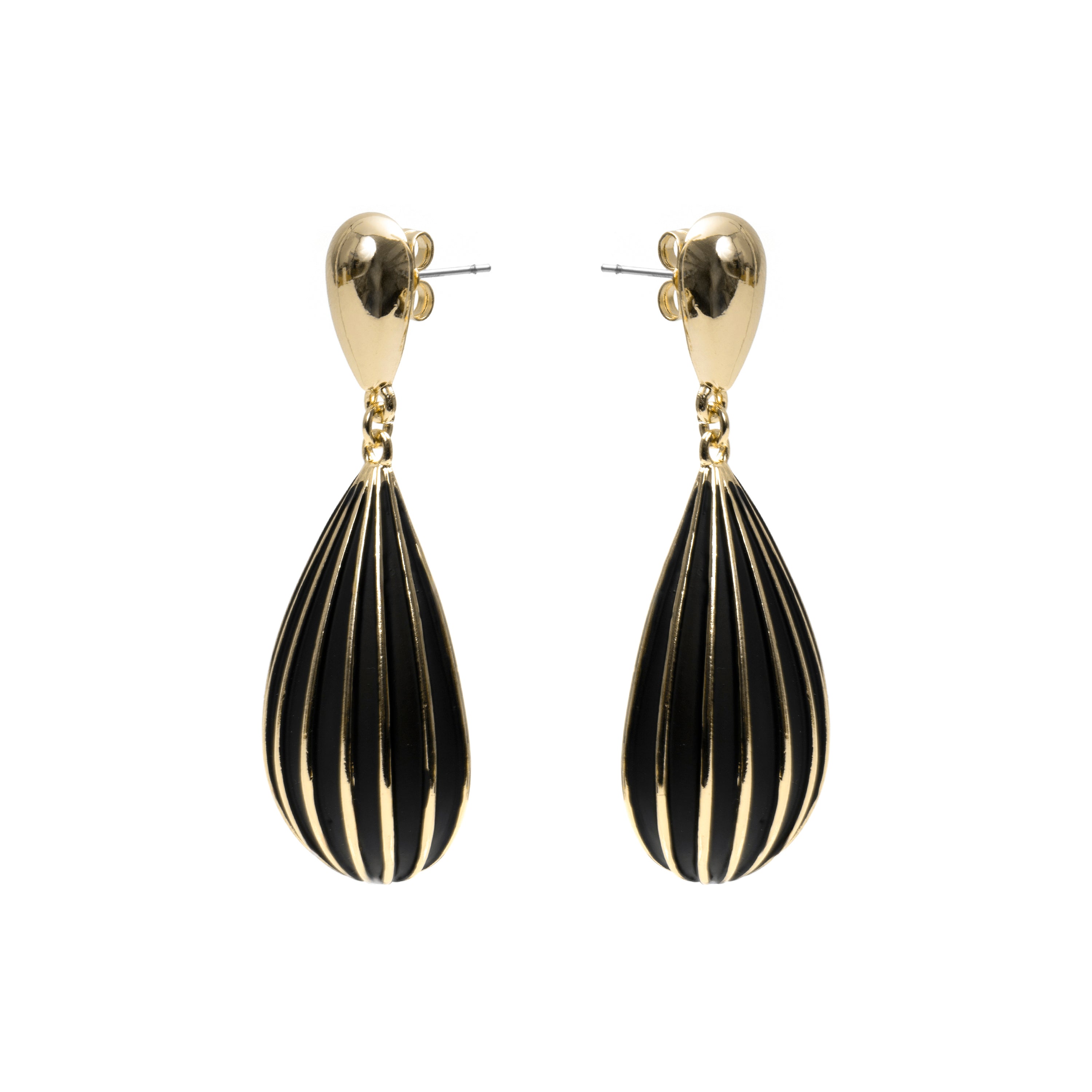 Black Lacquer Earrings with 18k Yellow Gold Finish - Belin