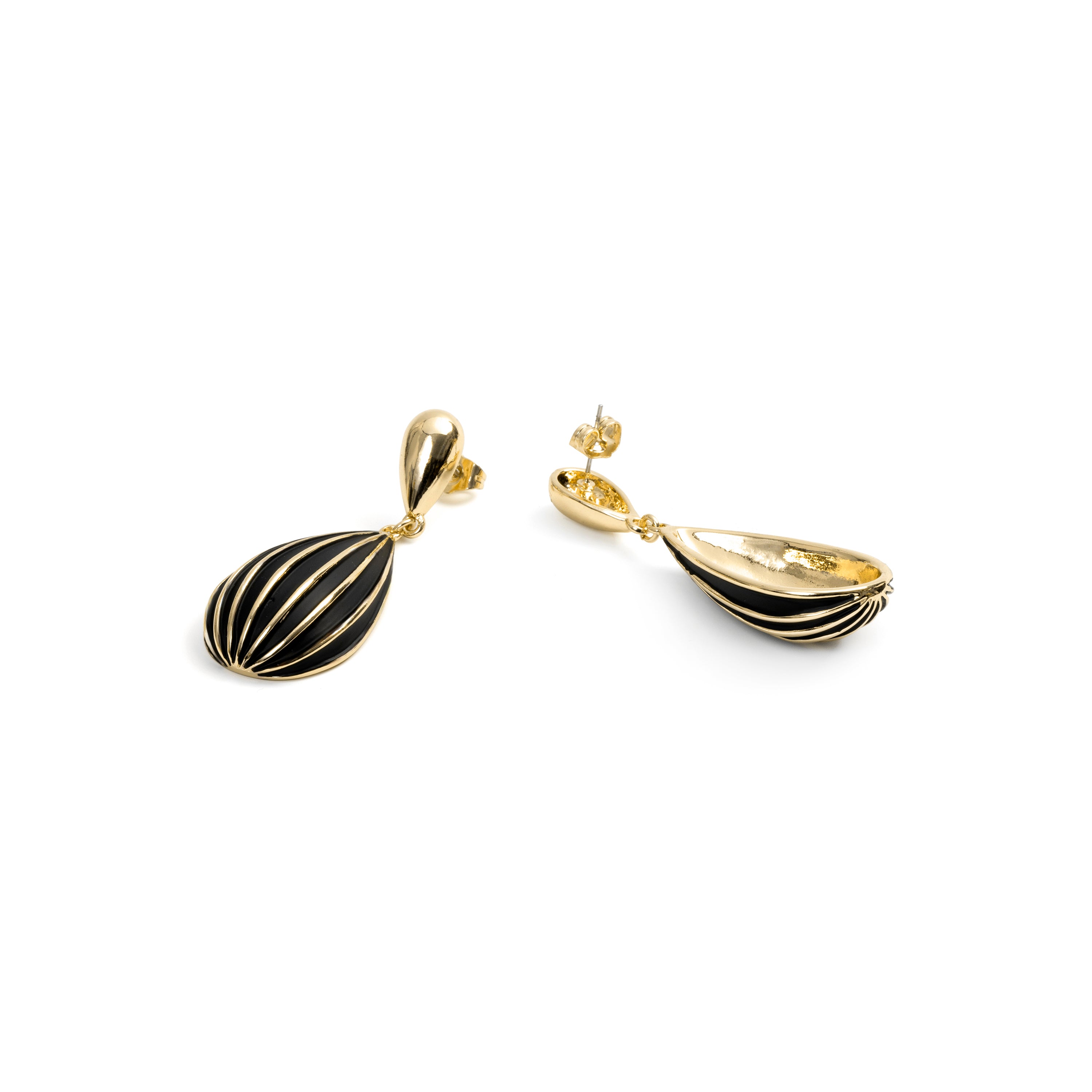 Black Lacquer Earrings with 18k Yellow Gold Finish - Belin