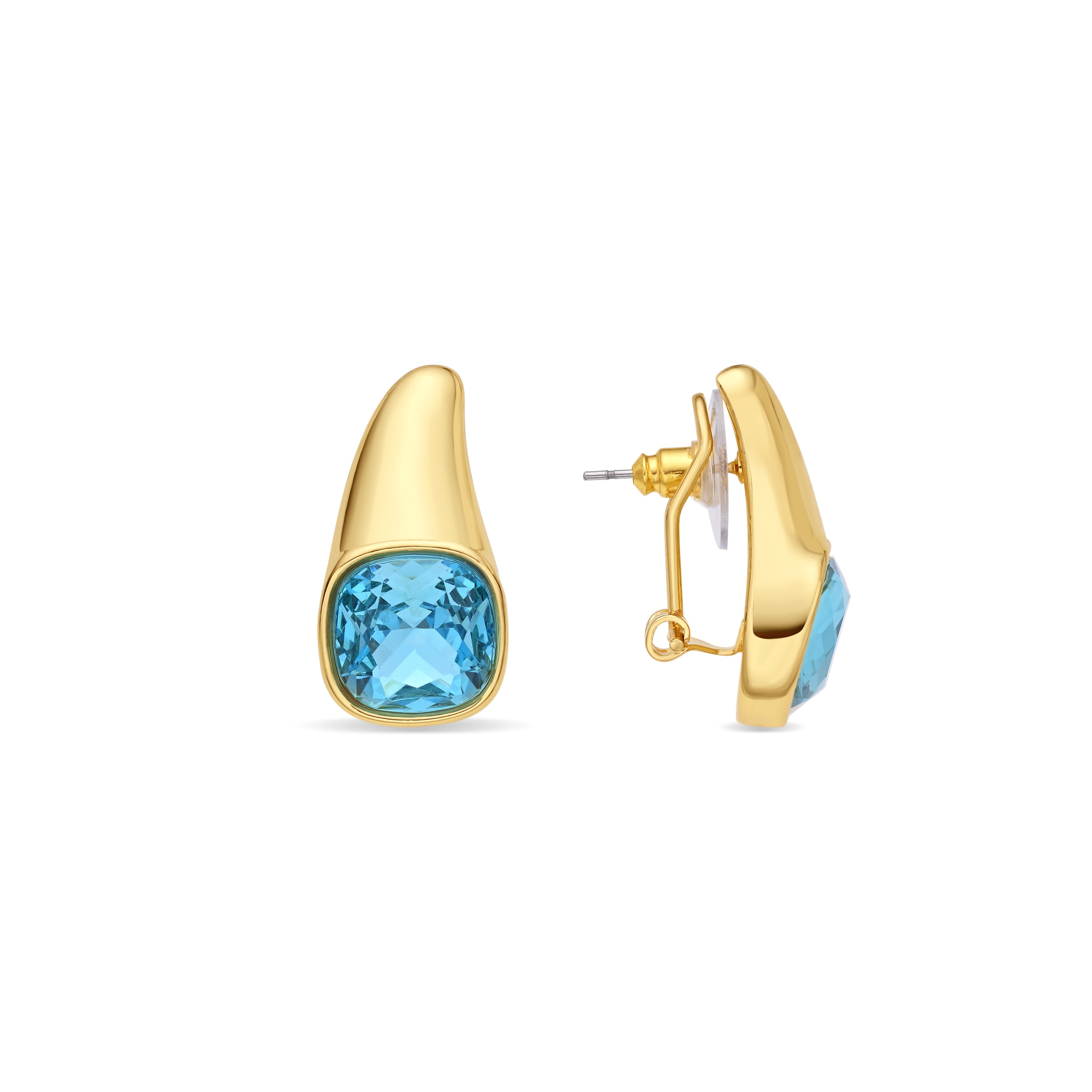 Blue Crystal Earrings finished in 18k Yellow Gold - Ione