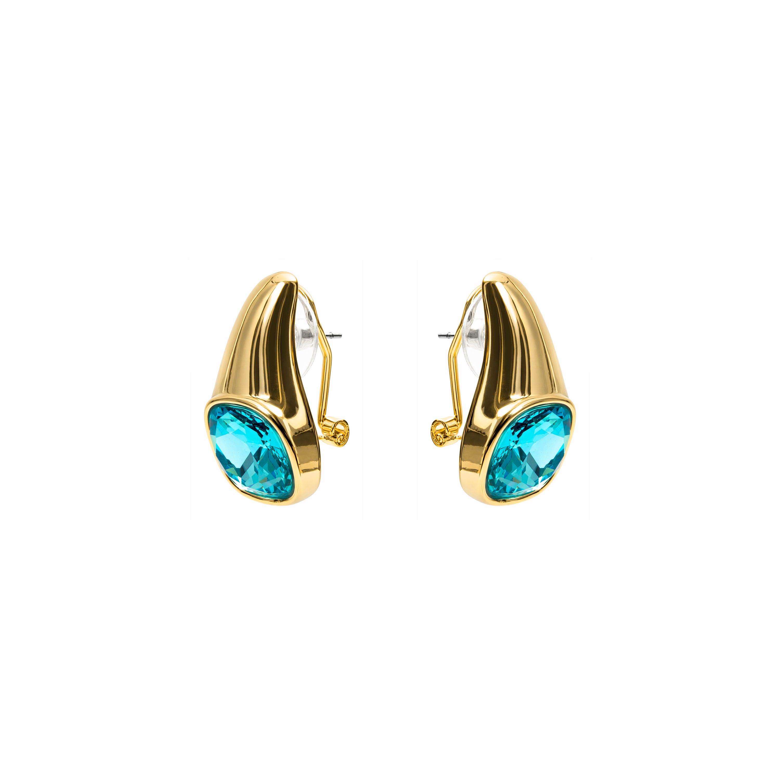 Blue Crystal Earrings finished in 18k Yellow Gold - Ione