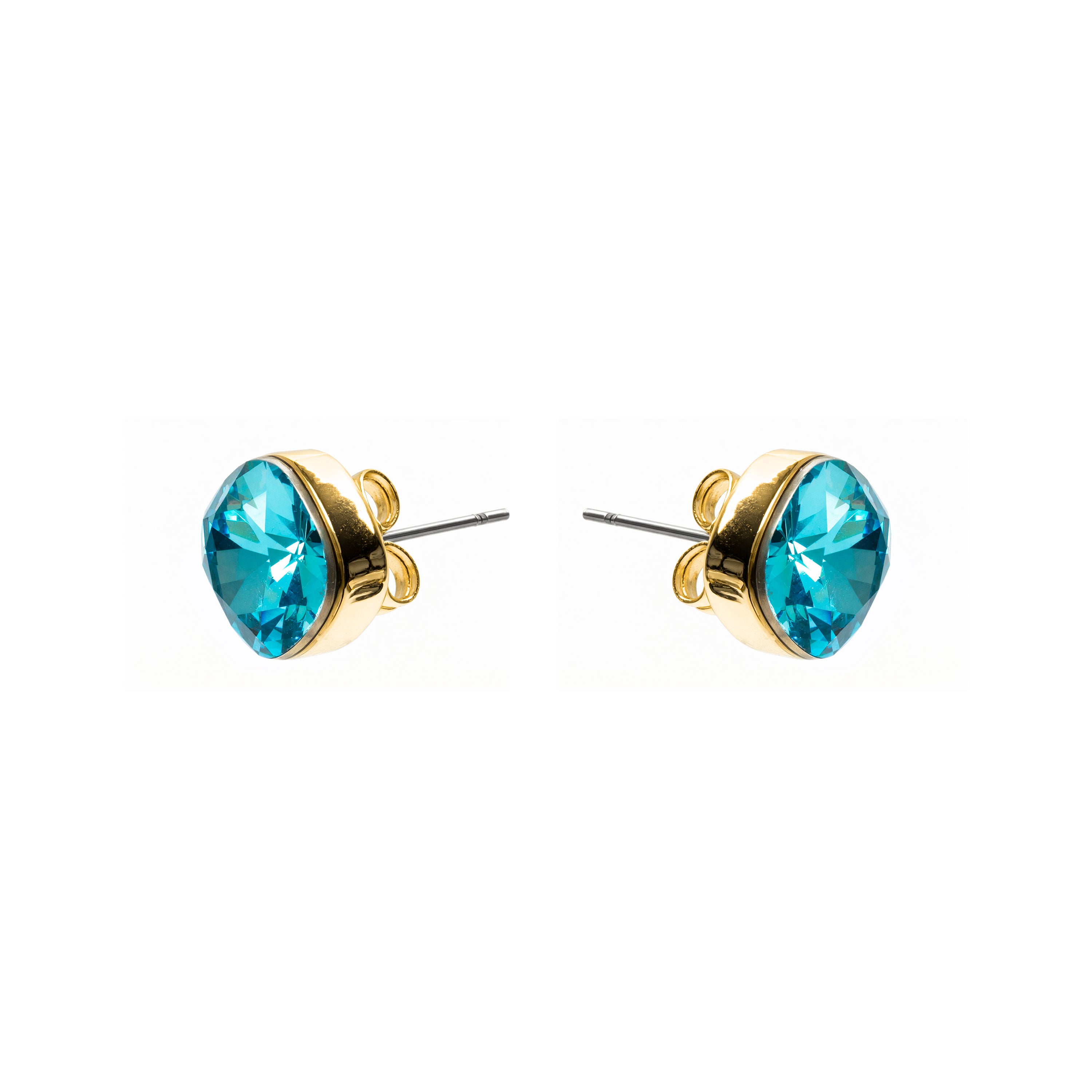 Blue Crystal Earrings finished in 18k Yellow Gold - Kibuki