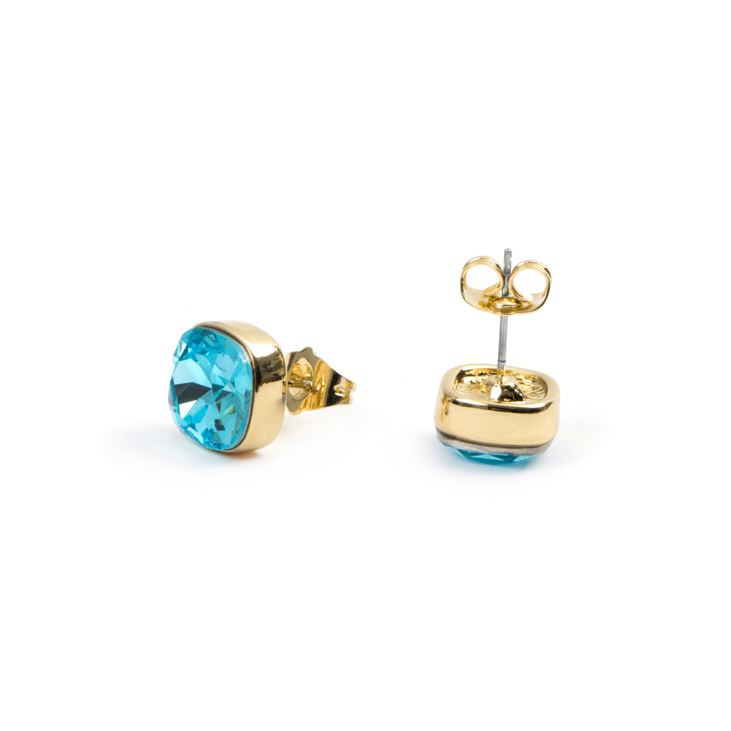 Blue Crystal Earrings finished in 18k Yellow Gold - Kibuki