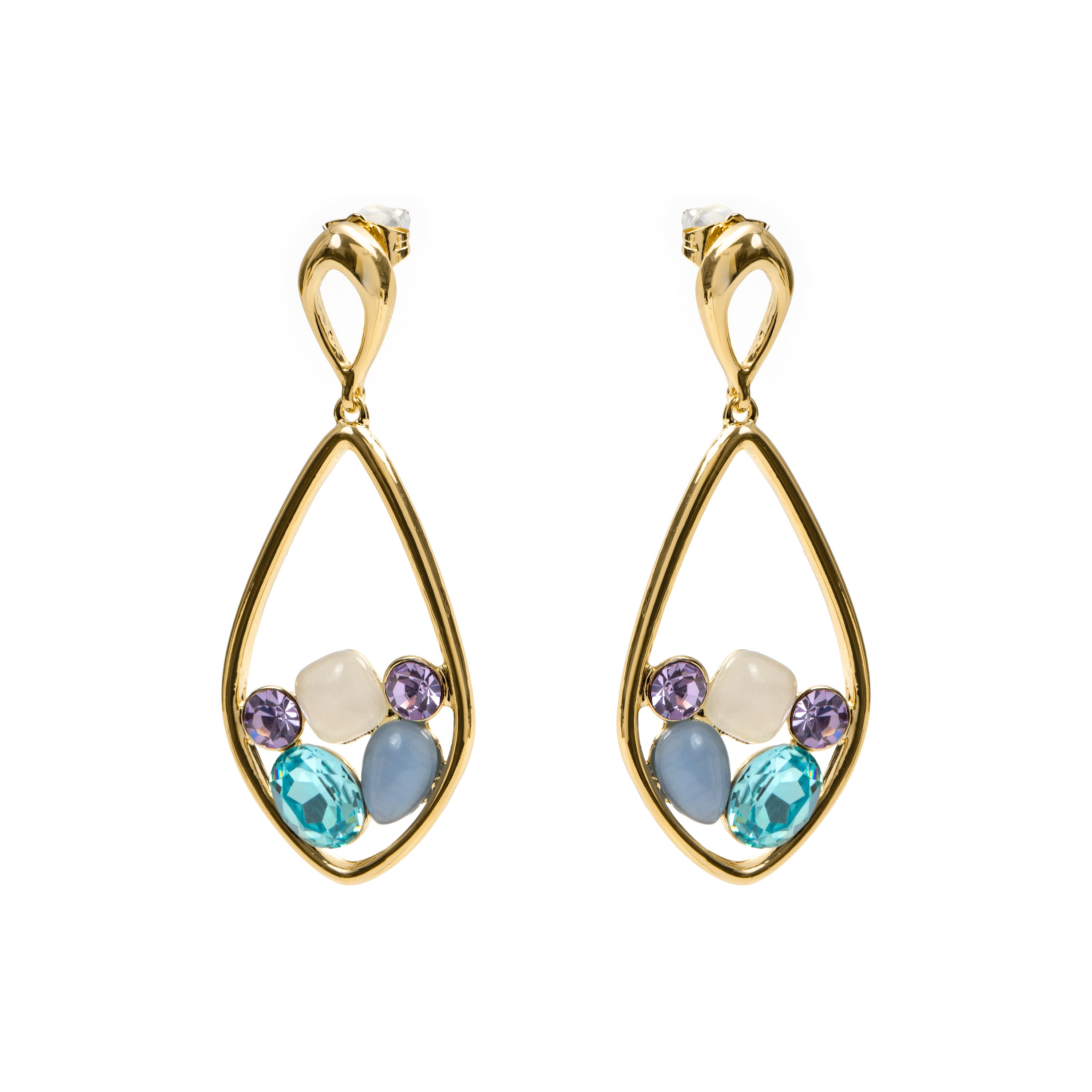Boucles d'oreilles en cristal multicolore finition or jaune 18 carats - Reiok