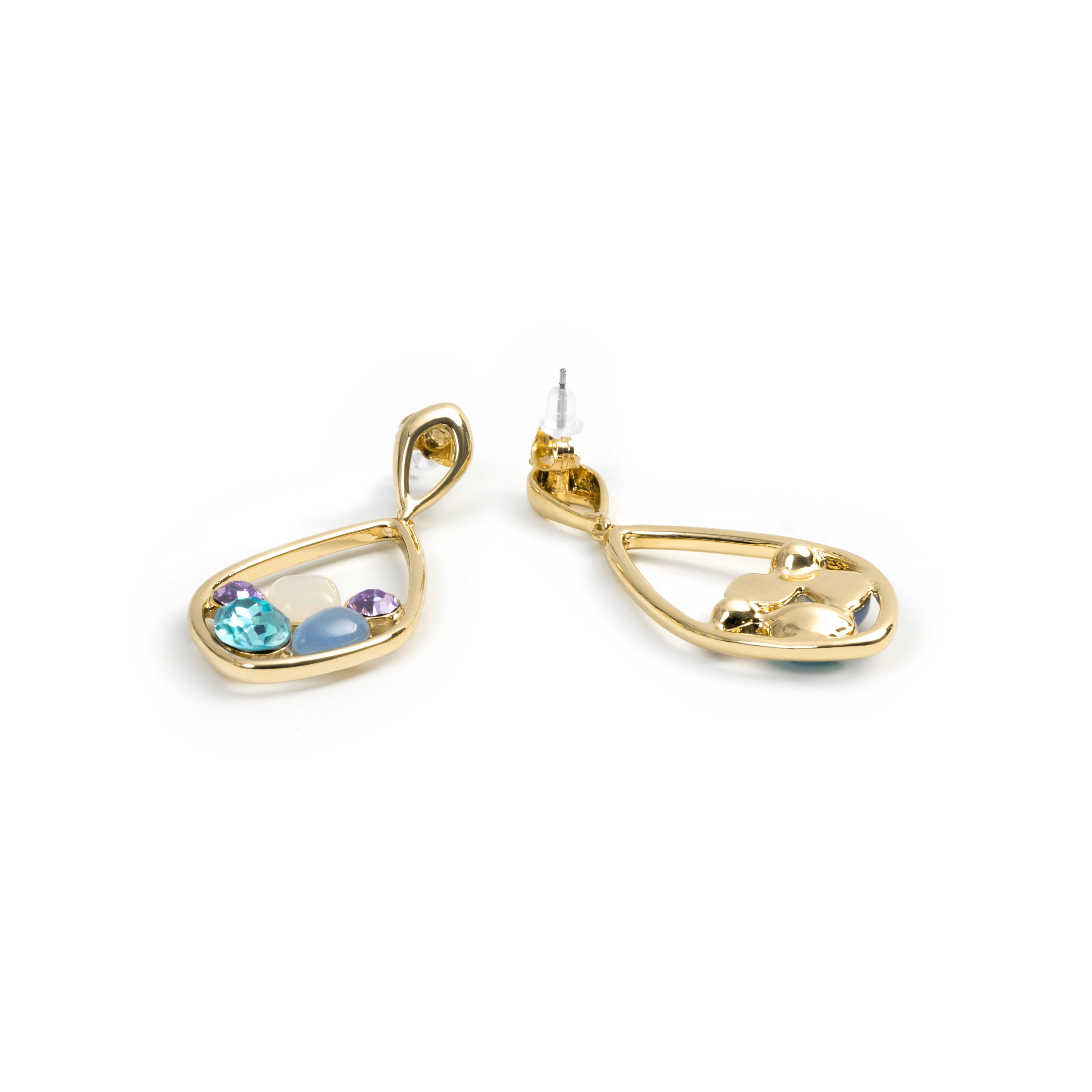 Boucles d'oreilles en cristal multicolore finition or jaune 18 carats - Reiok