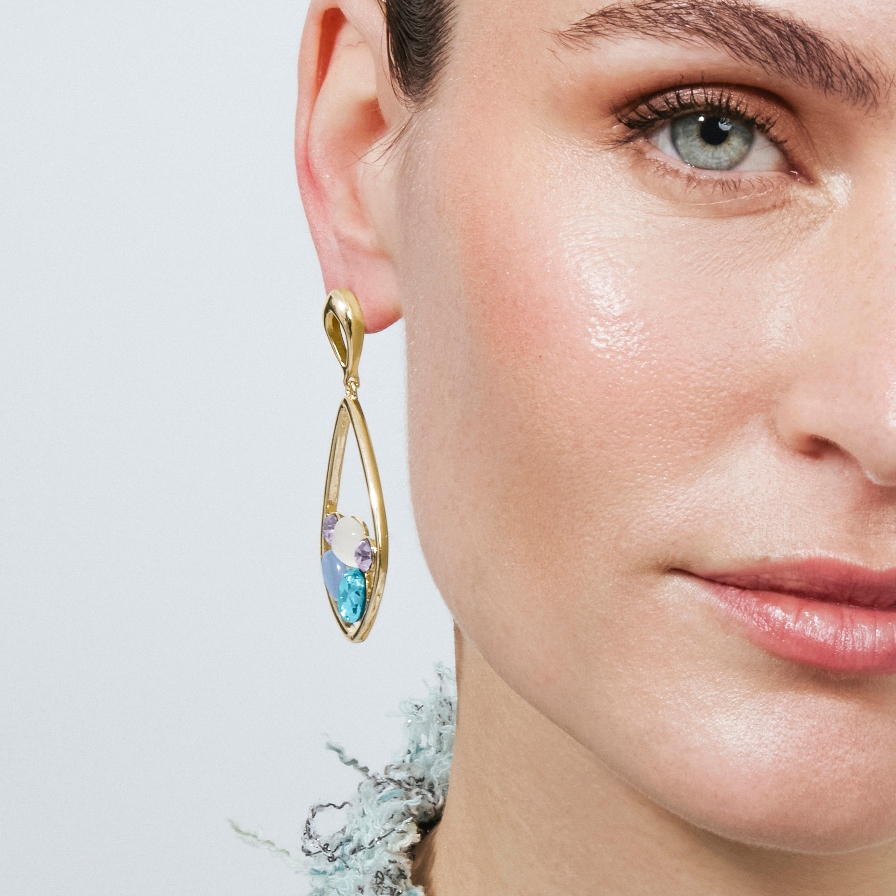 Boucles d'oreilles en cristal multicolore finition or jaune 18 carats - Reiok