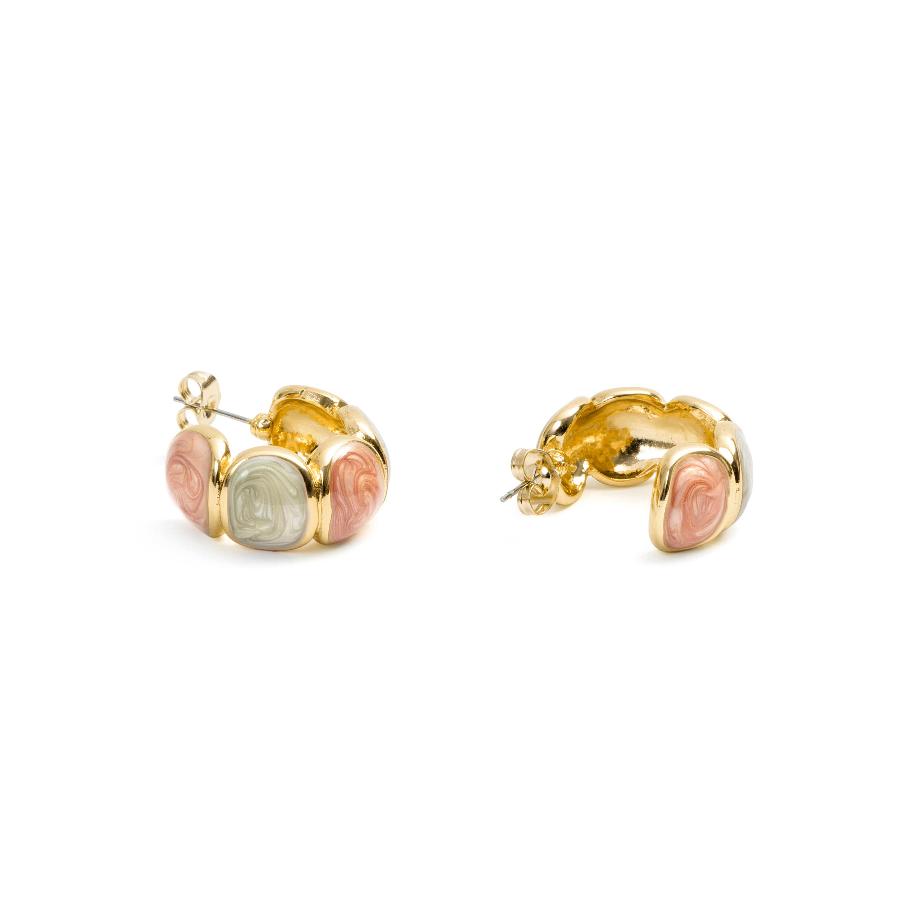 Boucles d'oreilles laquées multicolores finition en or jaune 18 carats - Saiol