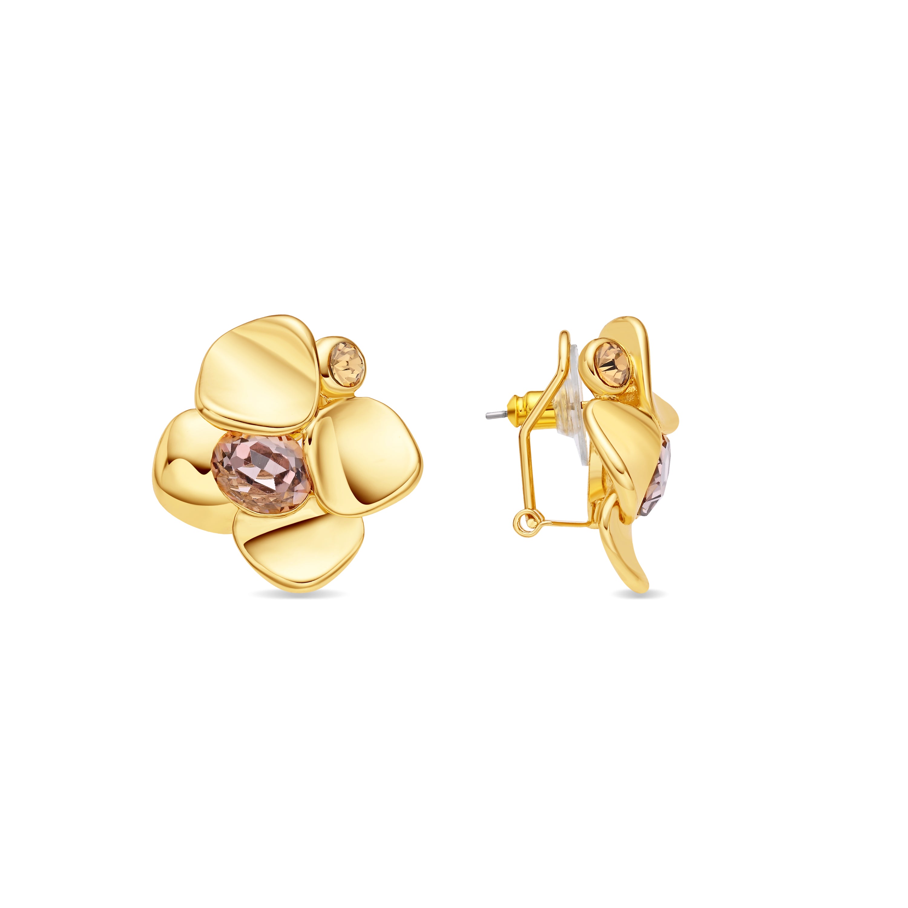 Pendientes de Cristal Rosa acabado en oro amarillo de 18k - Dilom
