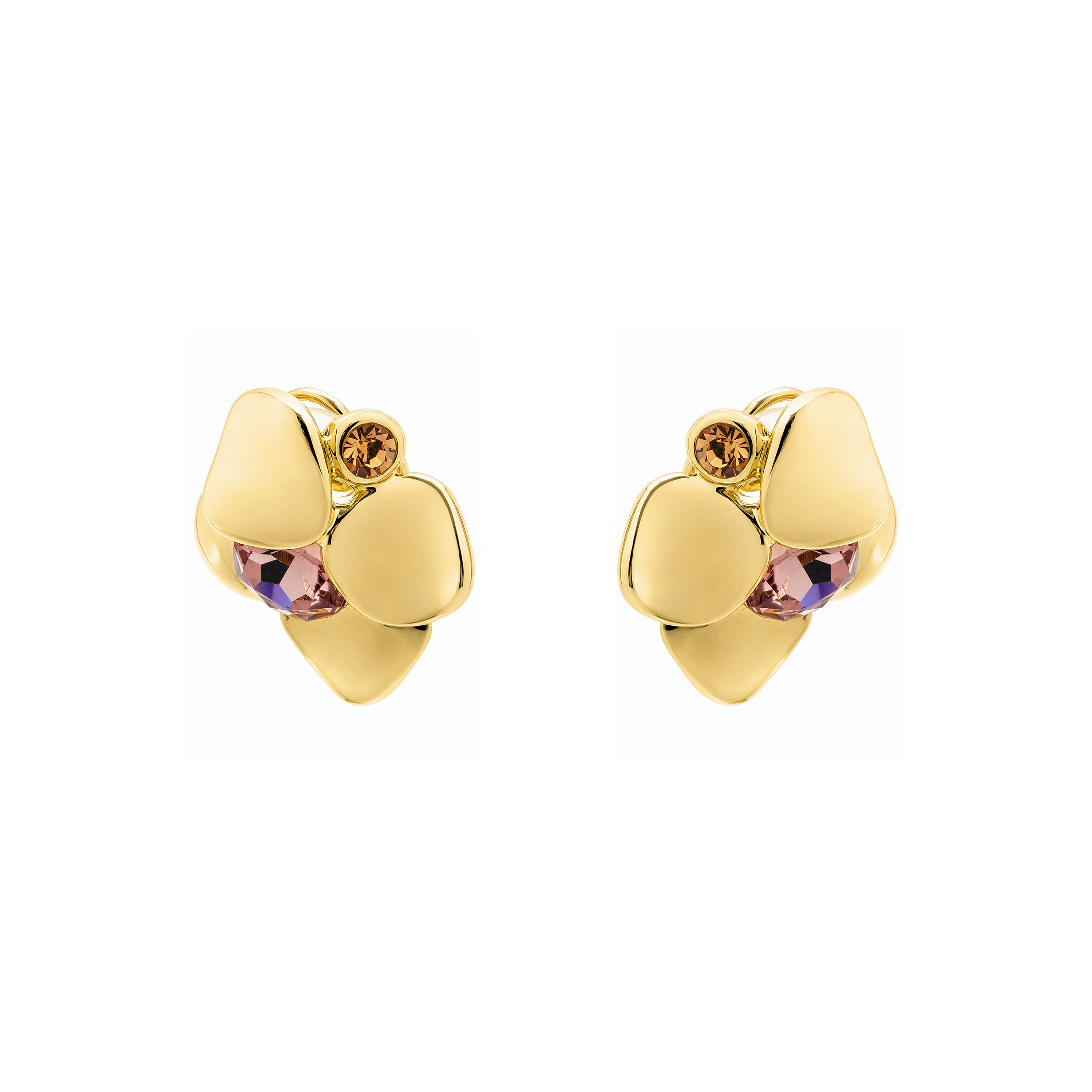 Pink Crystal Earrings with 18k Yellow Gold Finish - Dilom