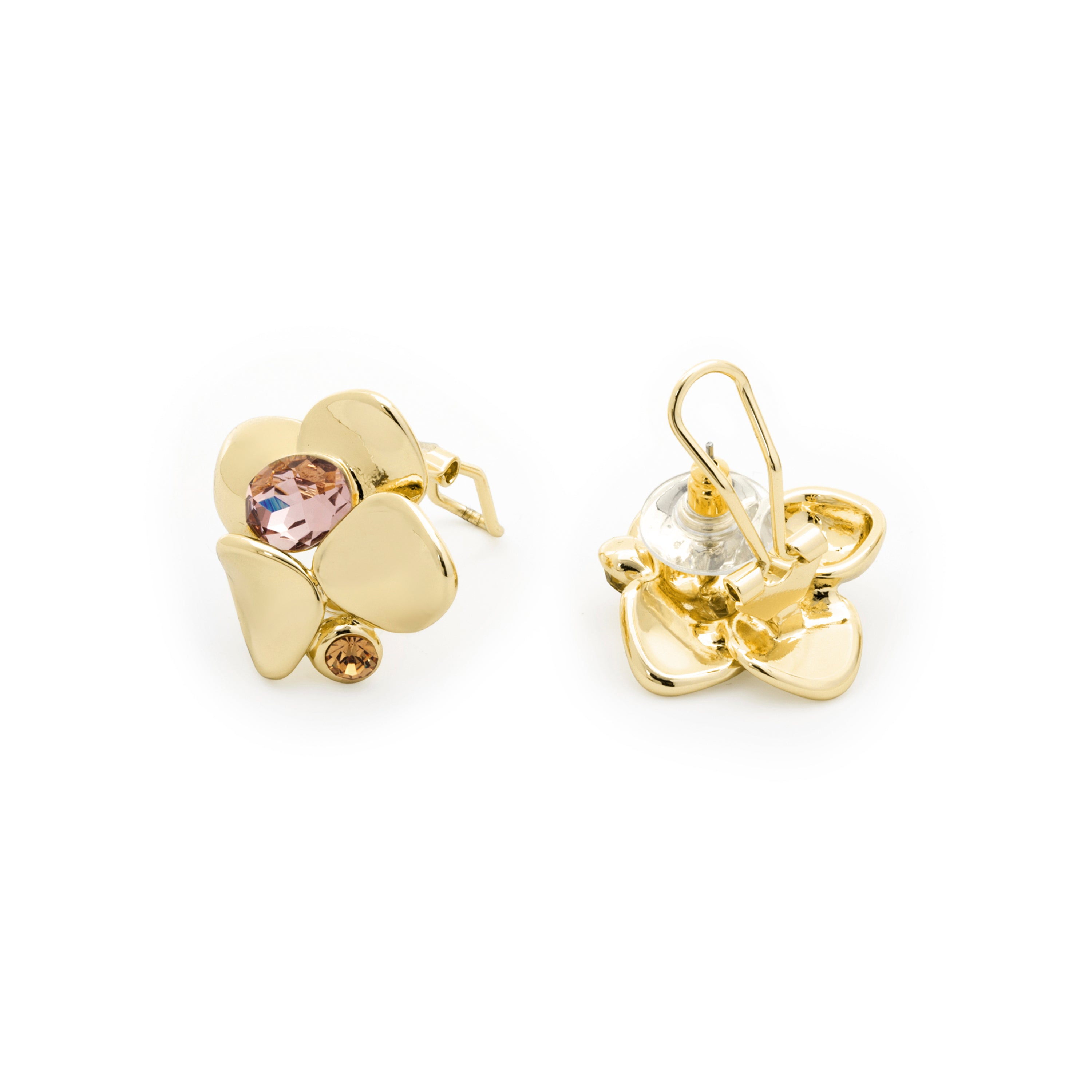 Pink Crystal Earrings with 18k Yellow Gold Finish - Dilom