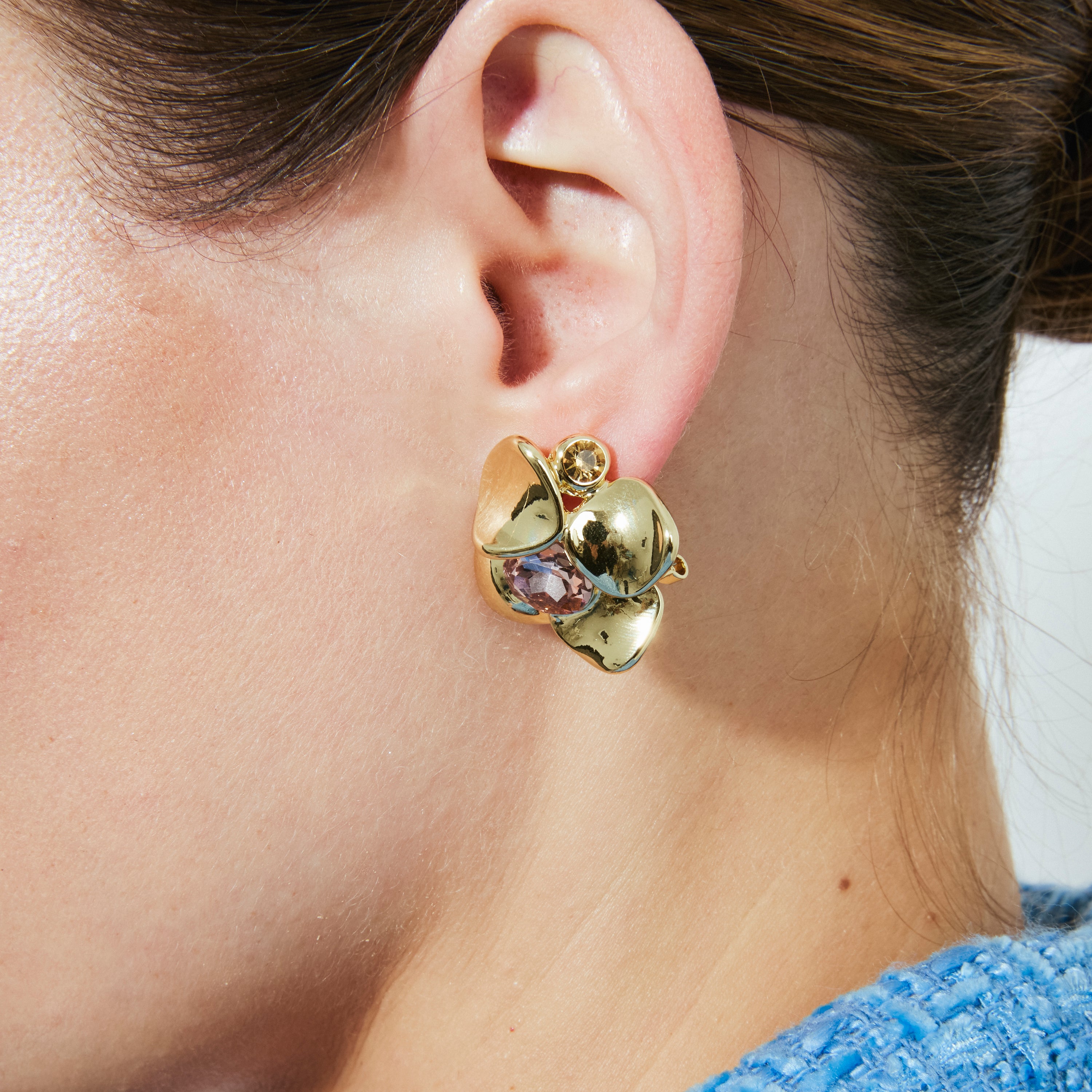 Pink Crystal Earrings with 18k Yellow Gold Finish - Dilom