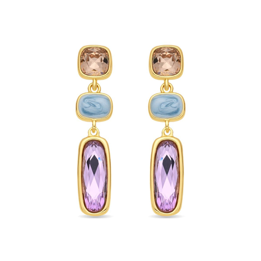 Pendientes de Cristal Multicolor acabado en oro amarillo de 18k - Flamanvi