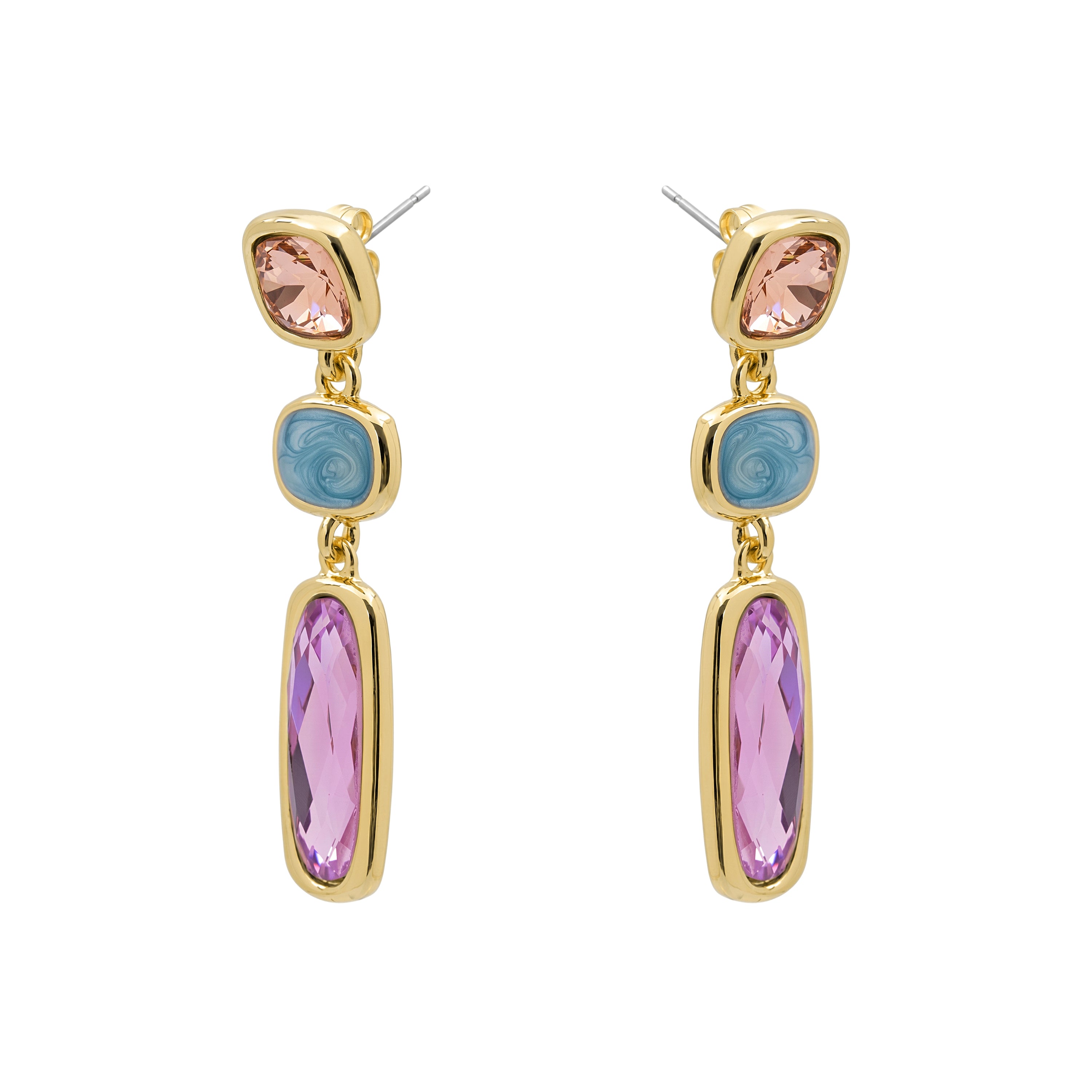 Brincos de Cristal Multicolor com acabamento em ouro amarelo de 18 quilates - Flamanvi