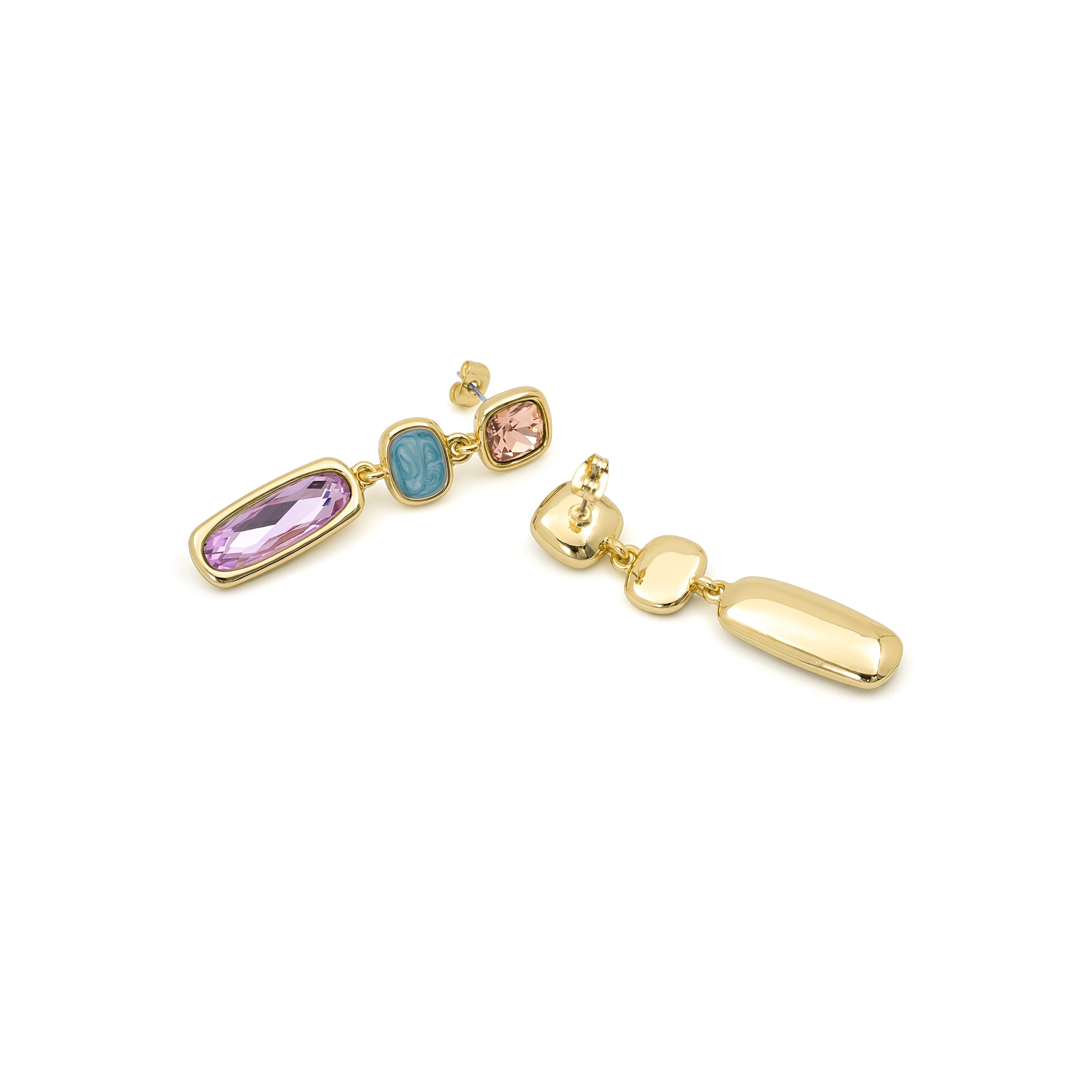 Brincos de Cristal Multicolor com acabamento em ouro amarelo de 18 quilates - Flamanvi