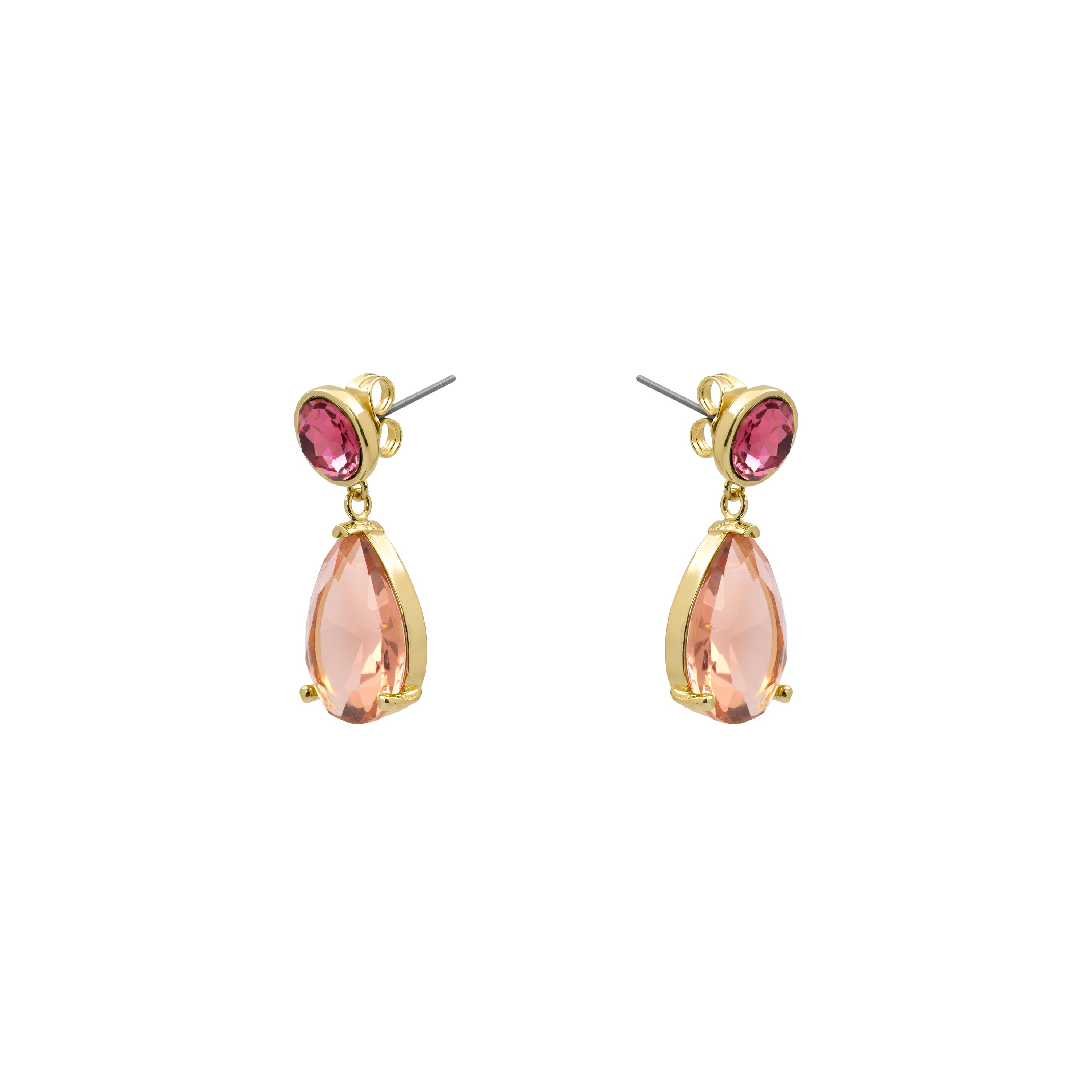 Boucles d’oreilles en cristal rouge, finition en or jaune 18 carats - Bulark