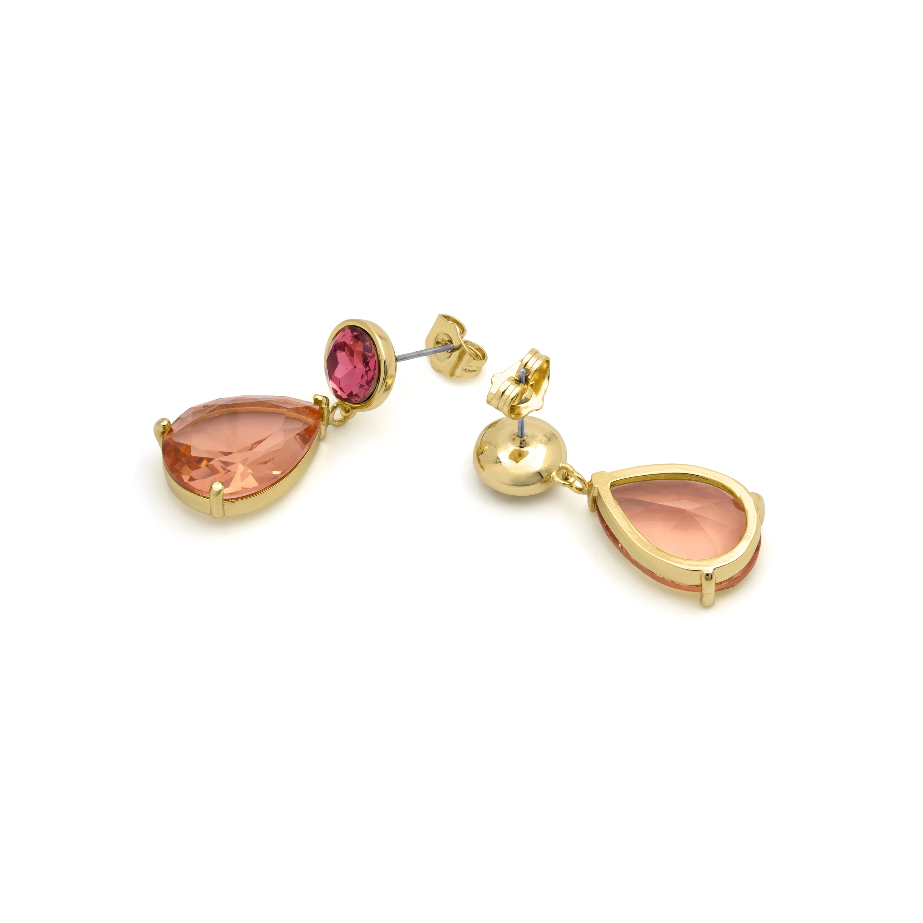 Boucles d’oreilles en cristal rouge, finition en or jaune 18 carats - Bulark