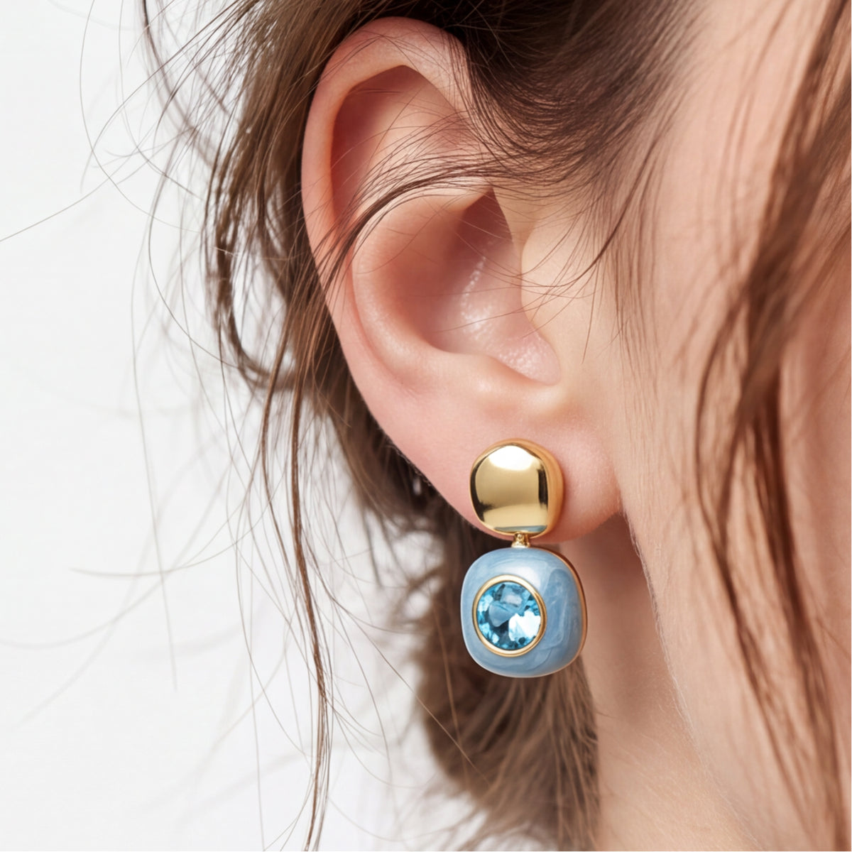 Orecchini in cristallo blu con finitura in oro giallo 18 kt - Krimley