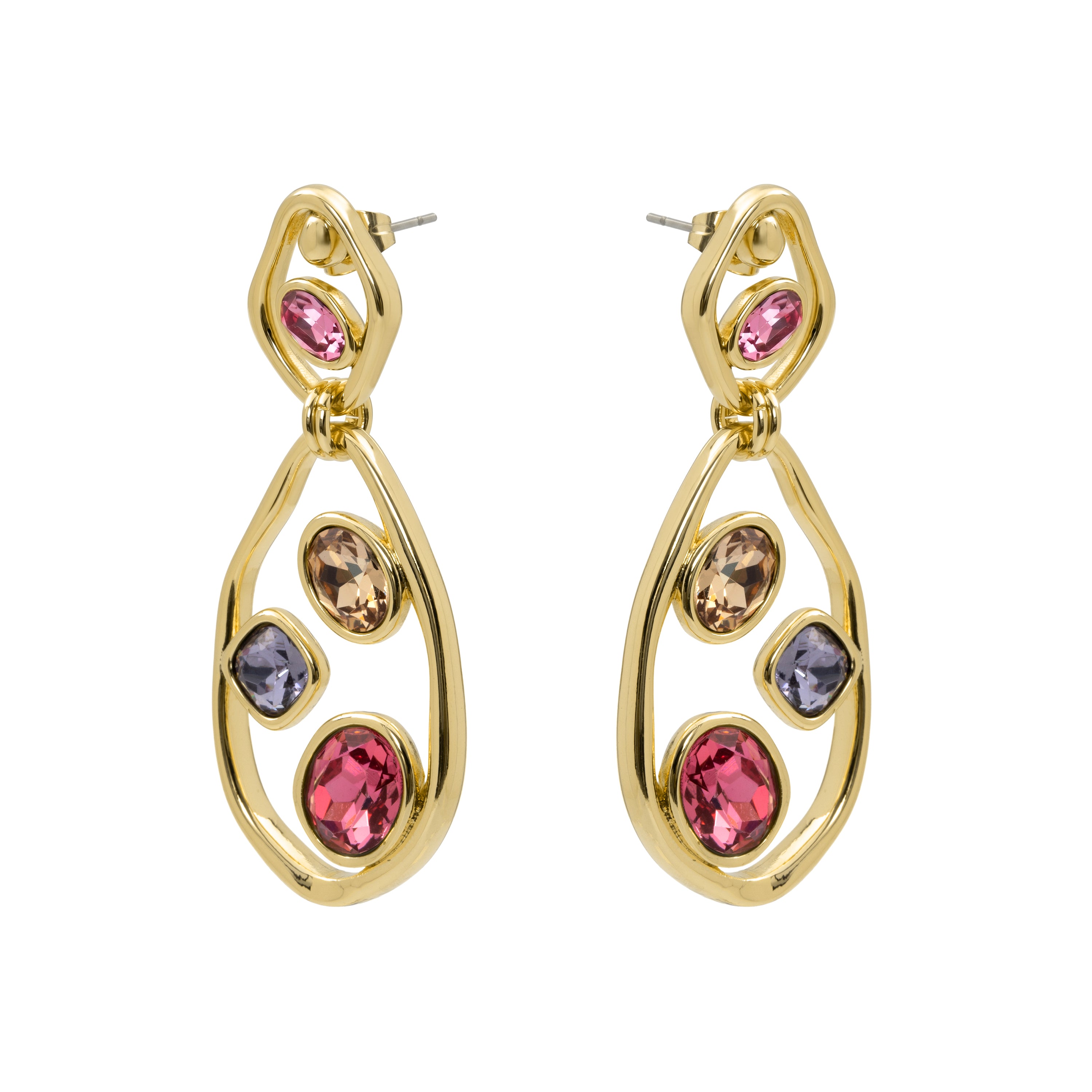 Boucles d’oreilles en cristal multicolore finition or jaune 18 carats - Koleo