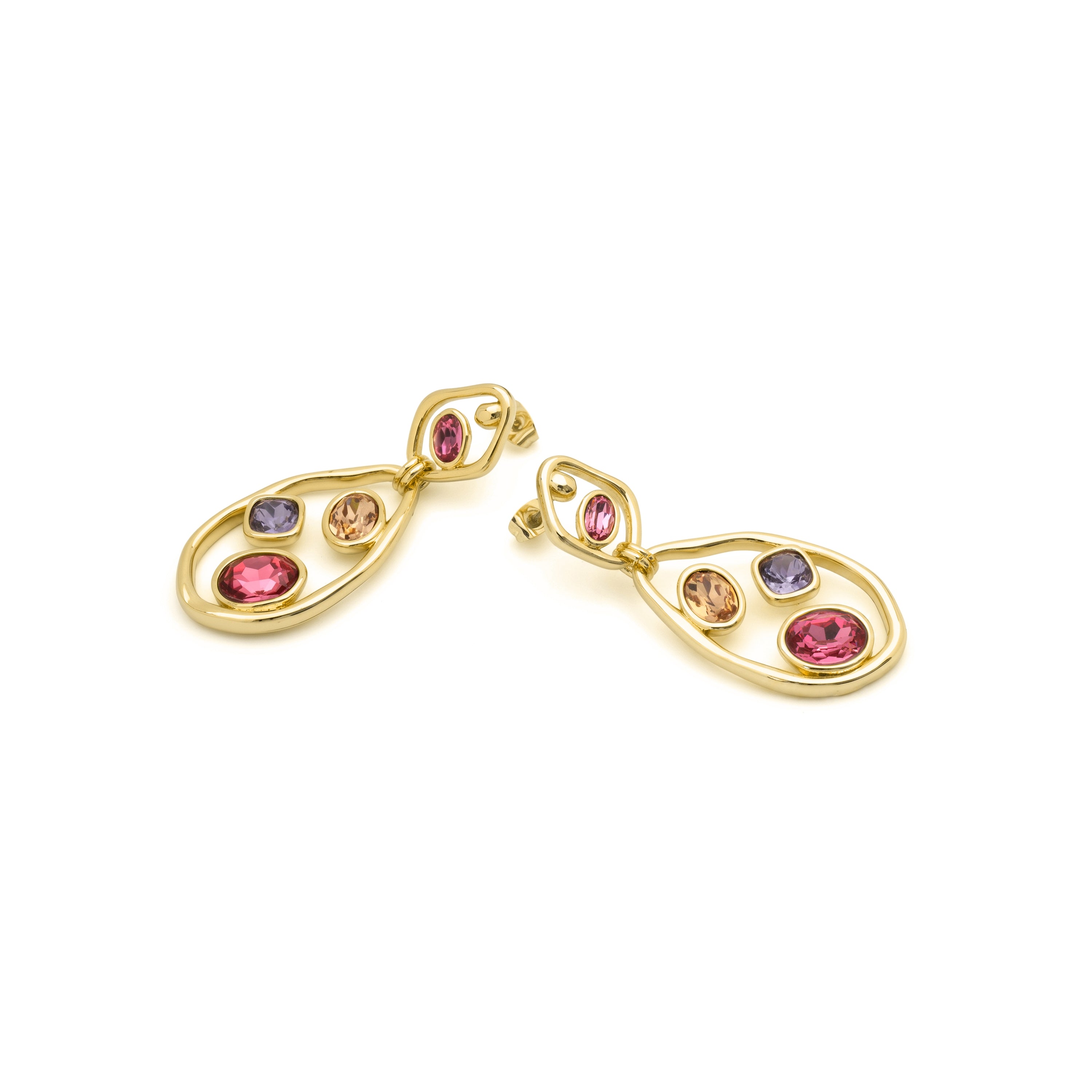 Boucles d’oreilles en cristal multicolore finition or jaune 18 carats - Koleo