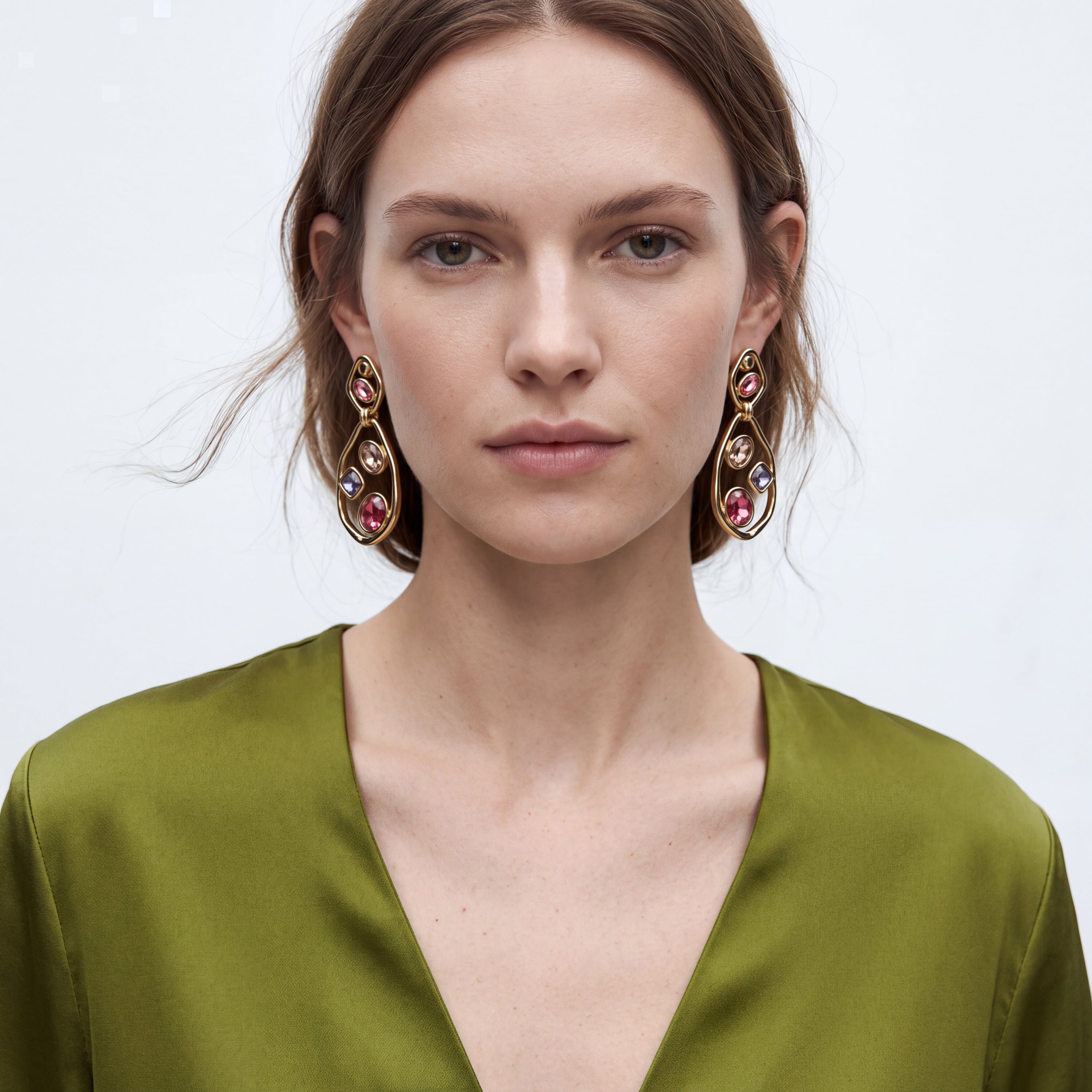 Boucles d’oreilles en cristal multicolore finition or jaune 18 carats - Koleo
