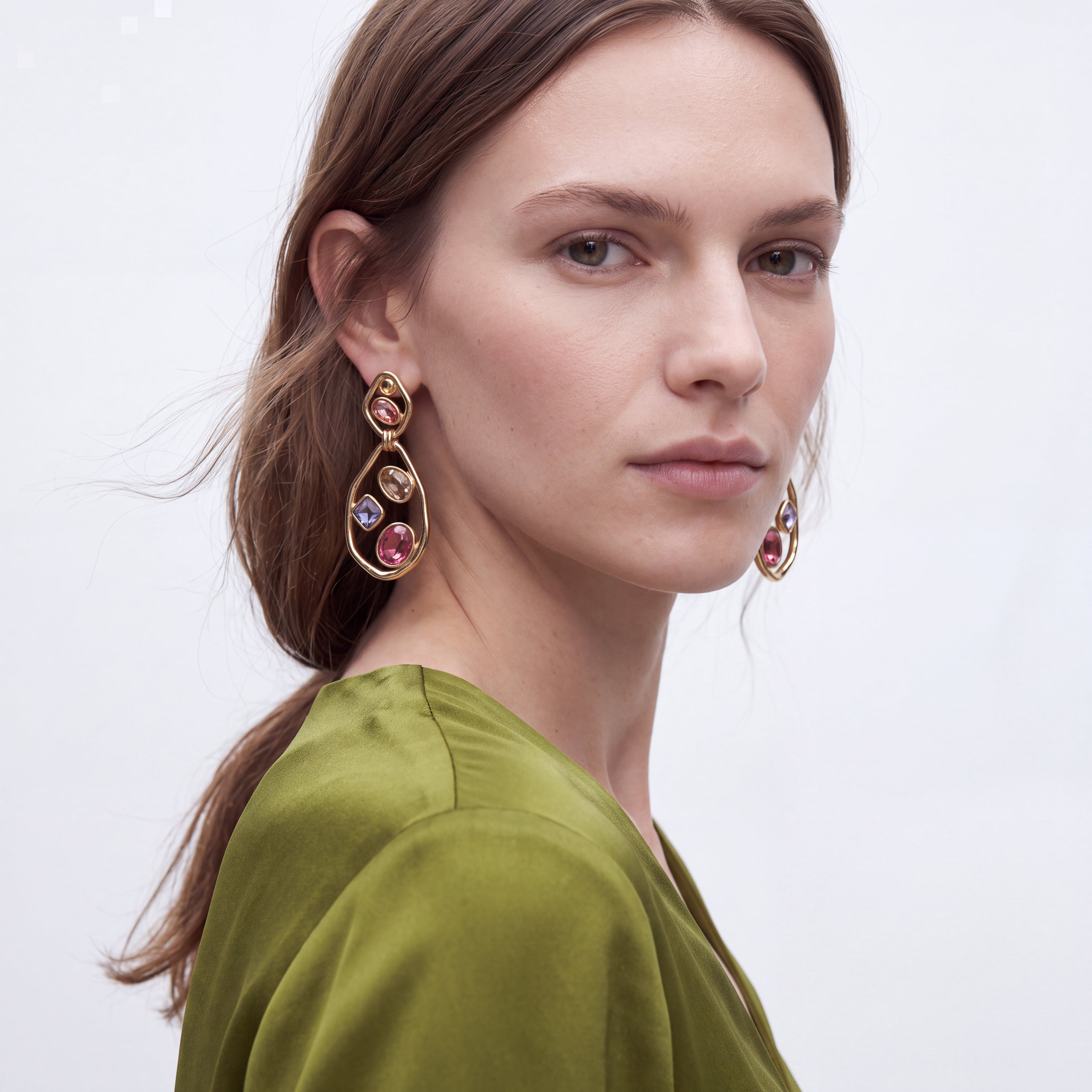 Boucles d’oreilles en cristal multicolore finition or jaune 18 carats - Koleo
