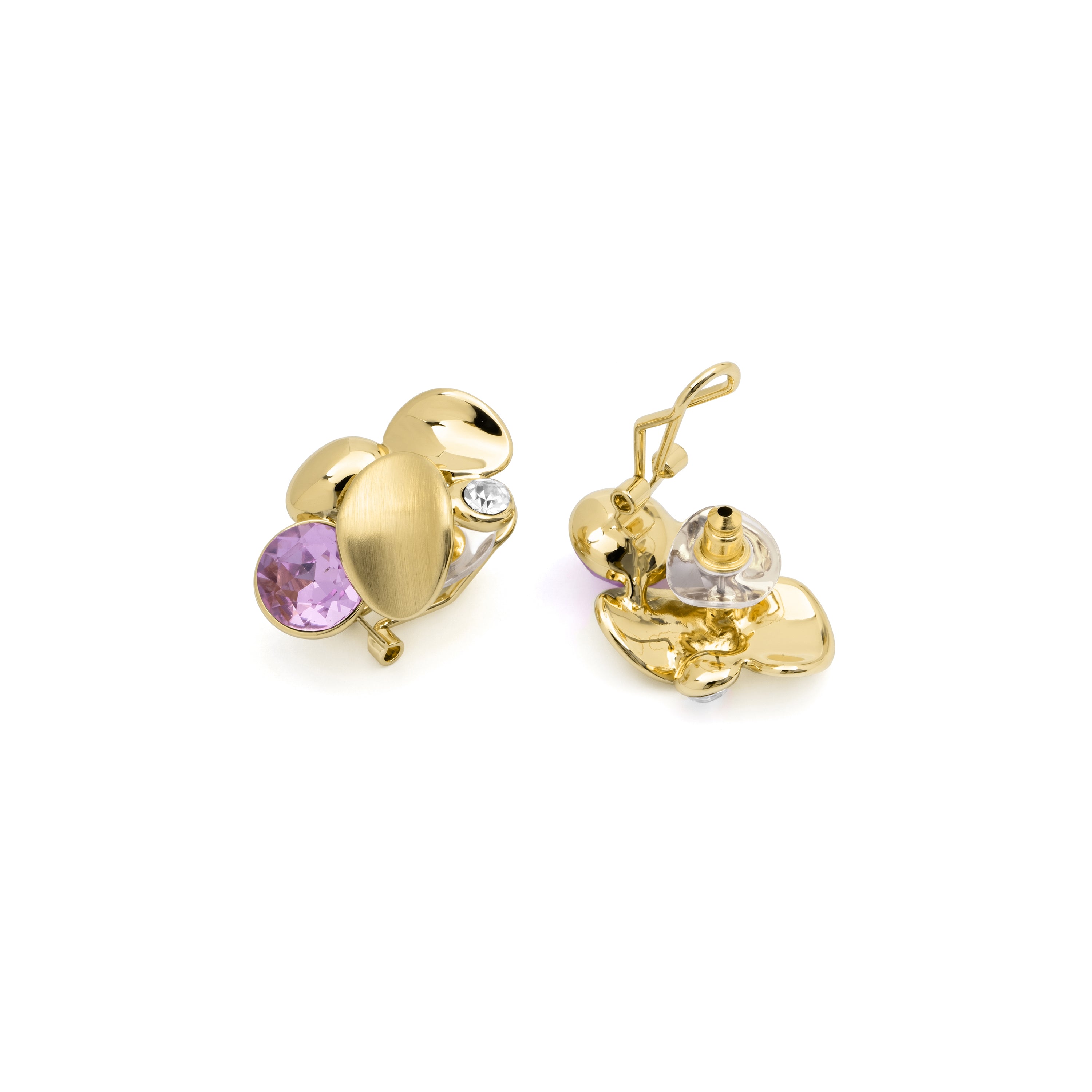 Boucles d’oreilles en cristal violet plaqué or jaune 18 carats - Guowa
