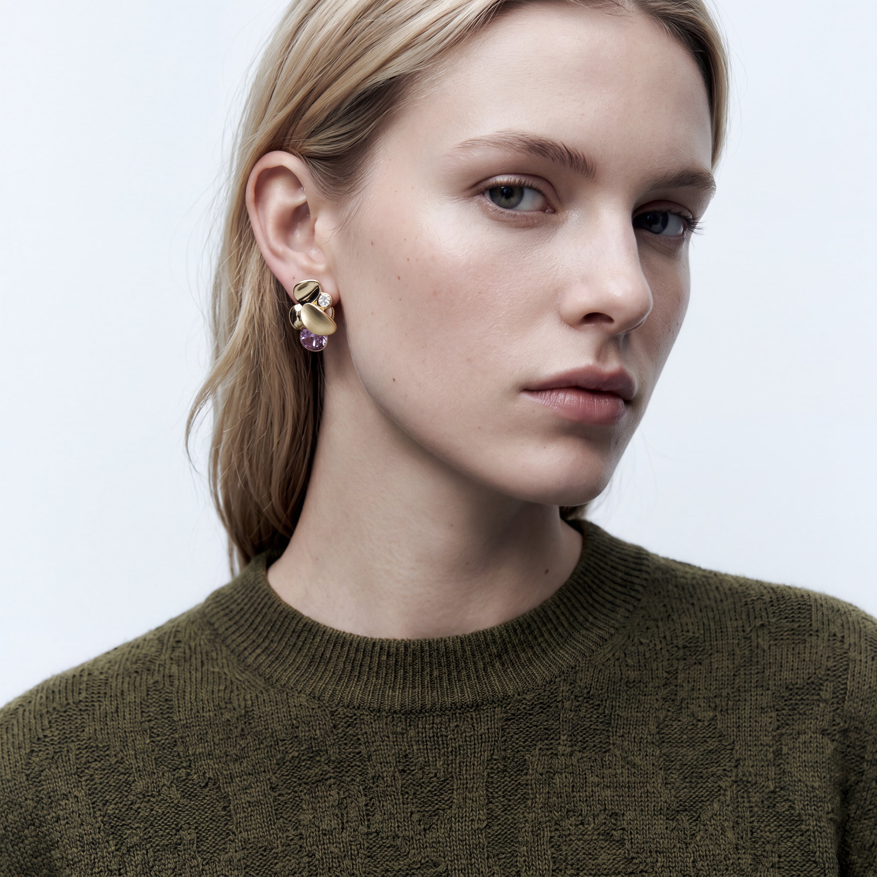 Boucles d’oreilles en cristal violet plaqué or jaune 18 carats - Guowa