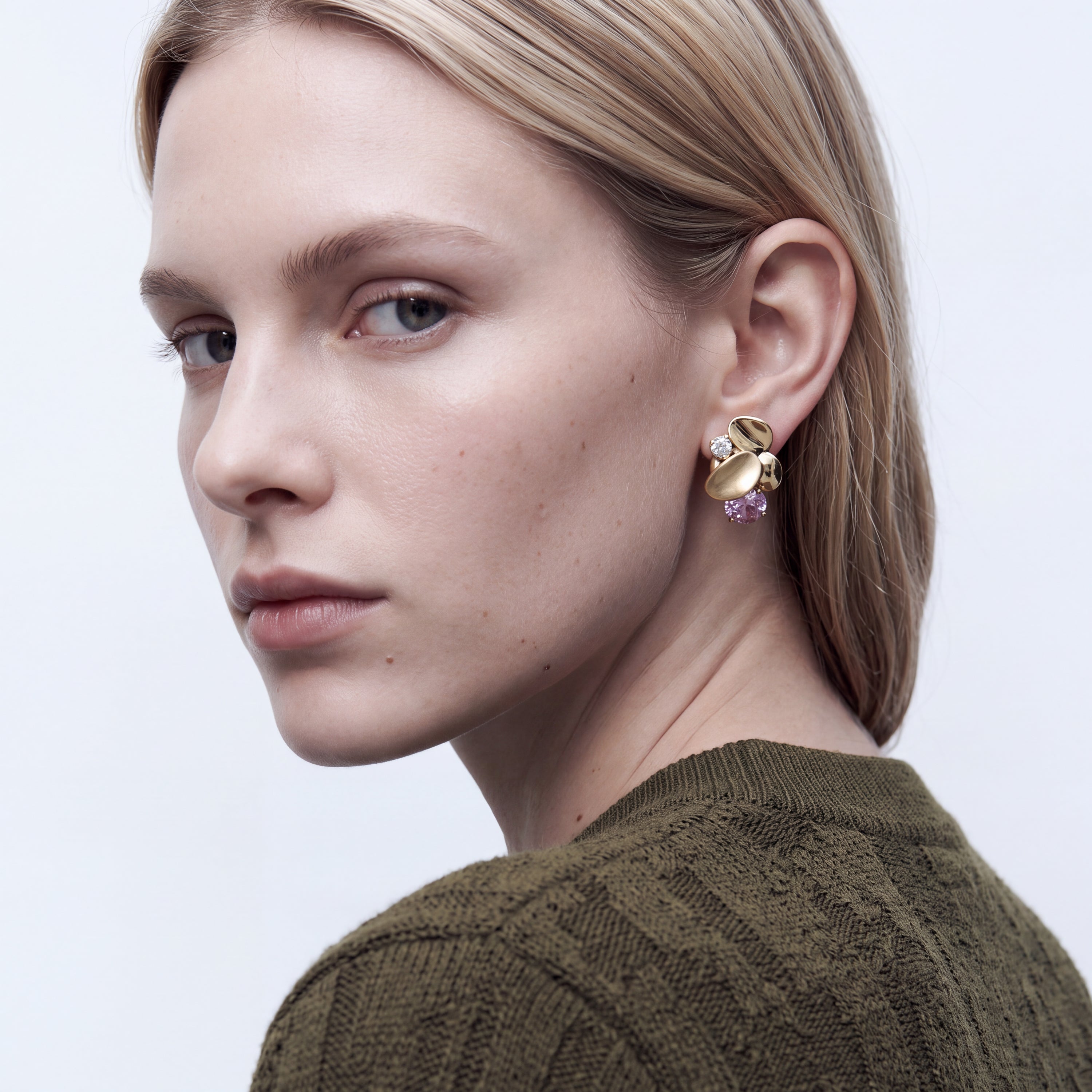 Boucles d’oreilles en cristal violet plaqué or jaune 18 carats - Guowa