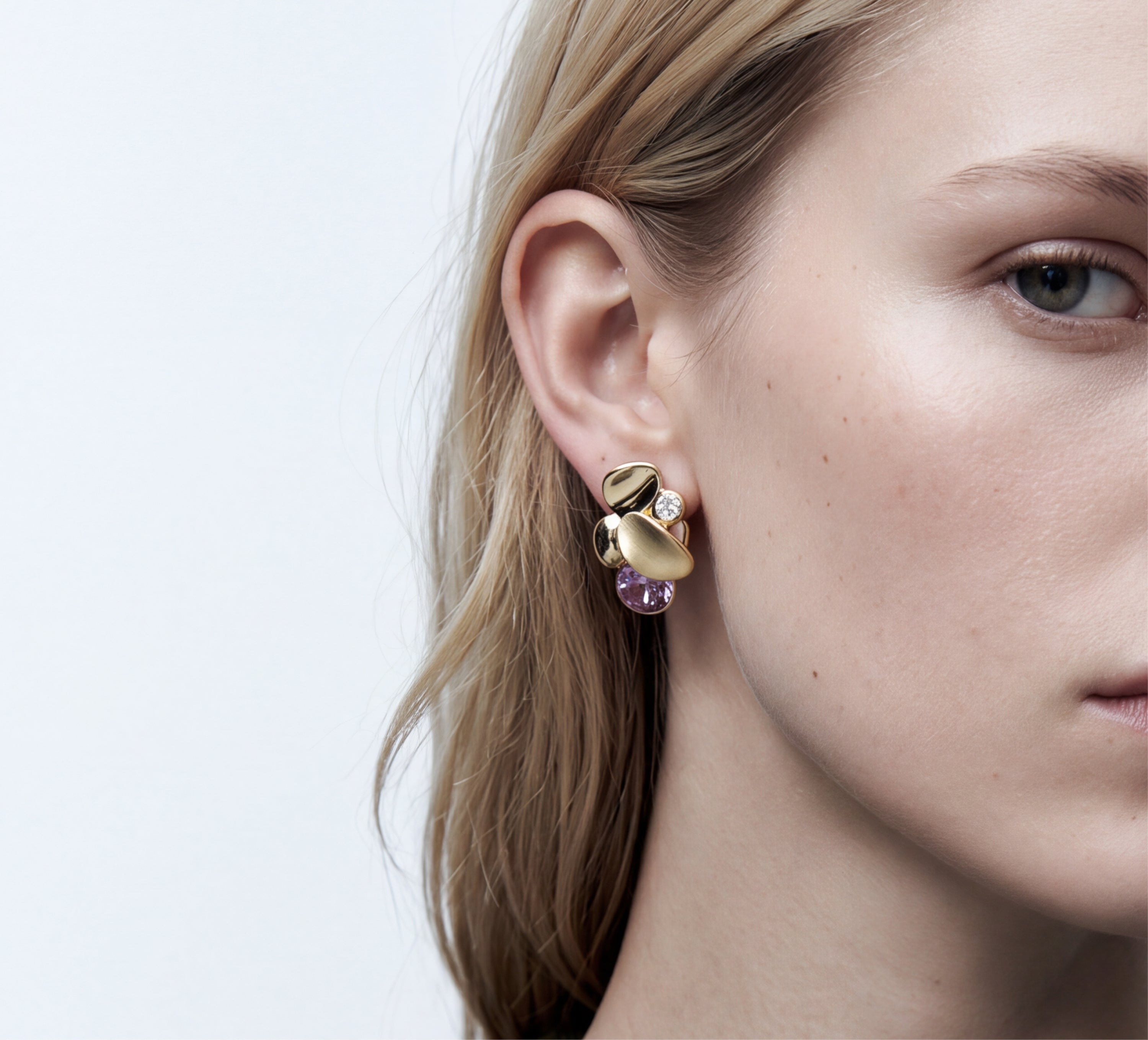 Boucles d’oreilles en cristal violet plaqué or jaune 18 carats - Guowa