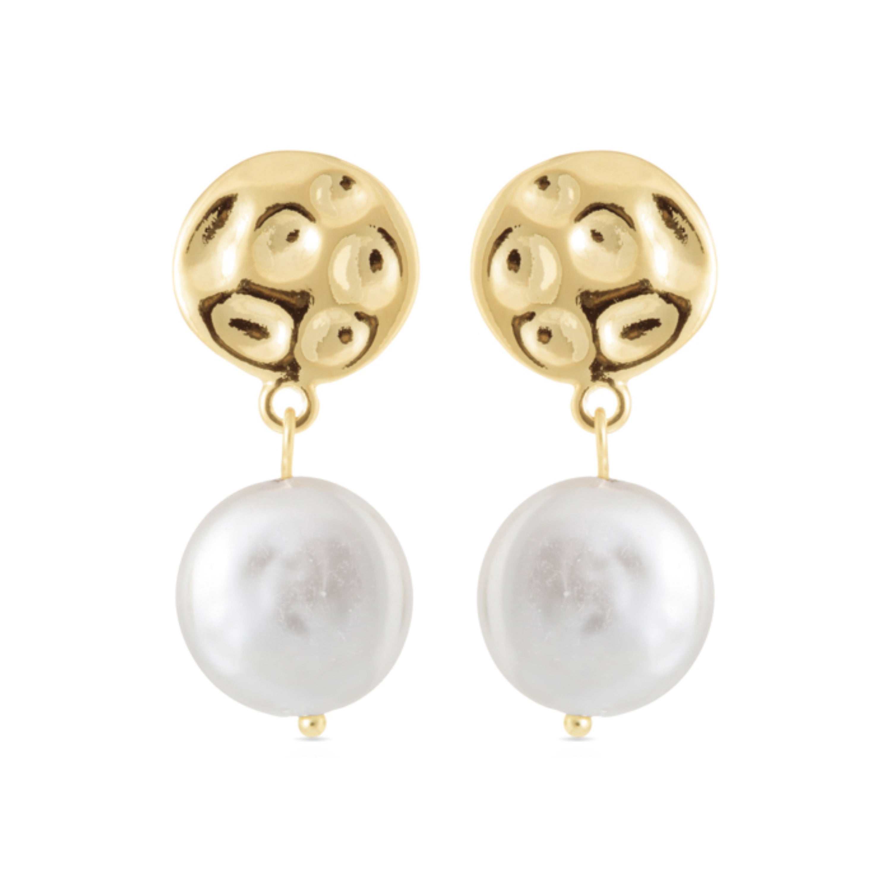 Boucles d'oreilles en perle blanche finies en or jaune 18K - Durdana
