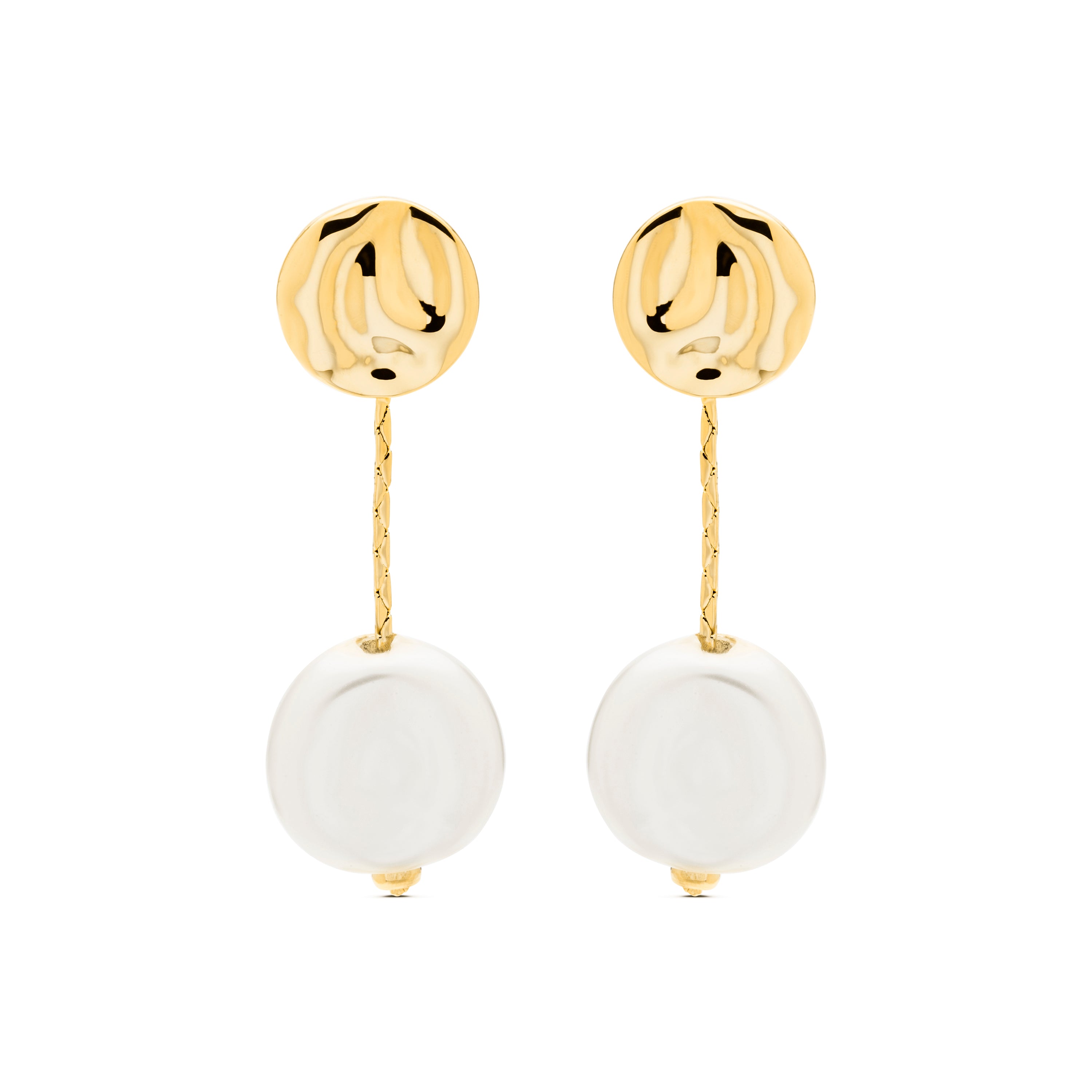 Boucles d'oreilles en perle blanche finies en or jaune 18K - Vidthas
