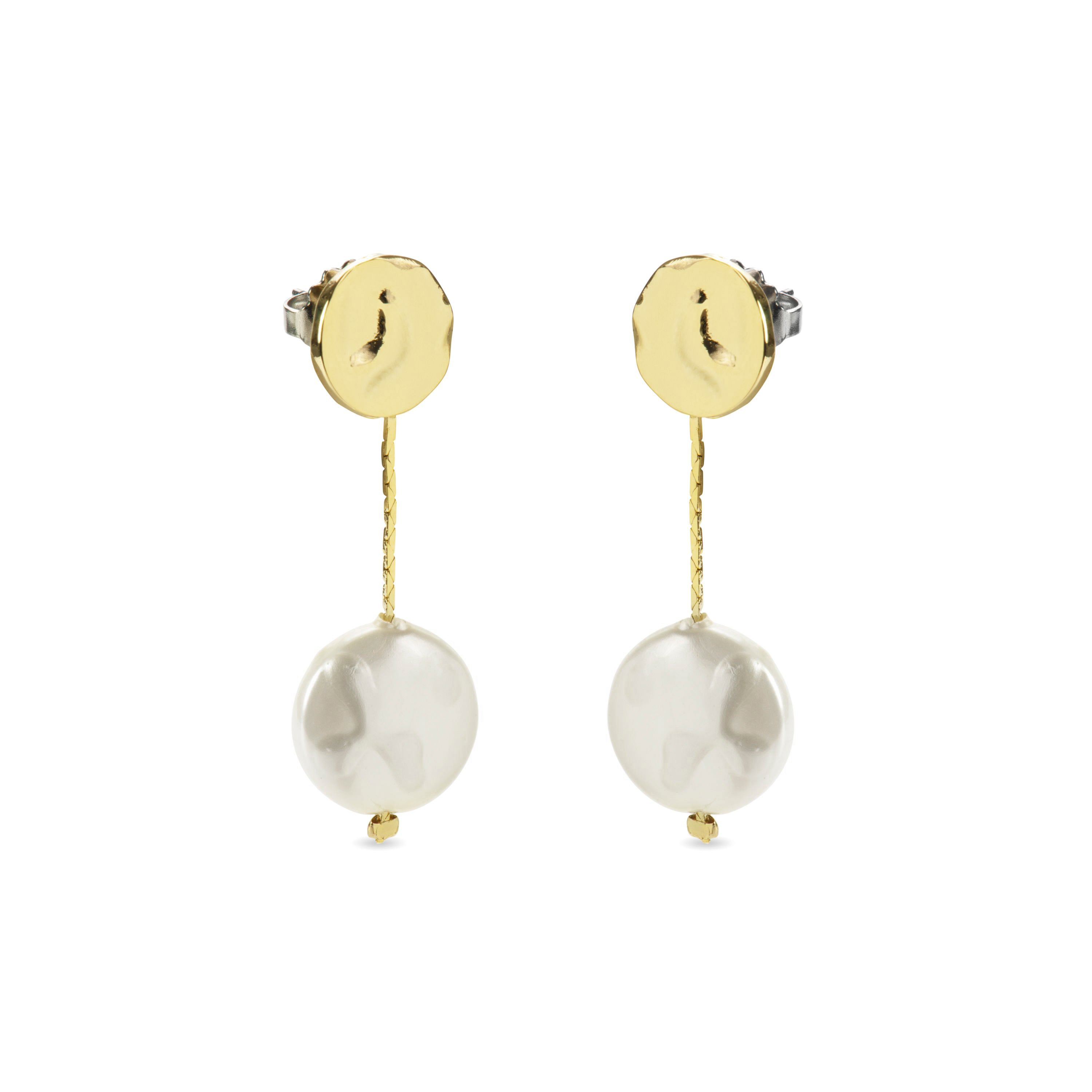 Boucles d'oreilles en perle blanche finies en or jaune 18K - Vidthas