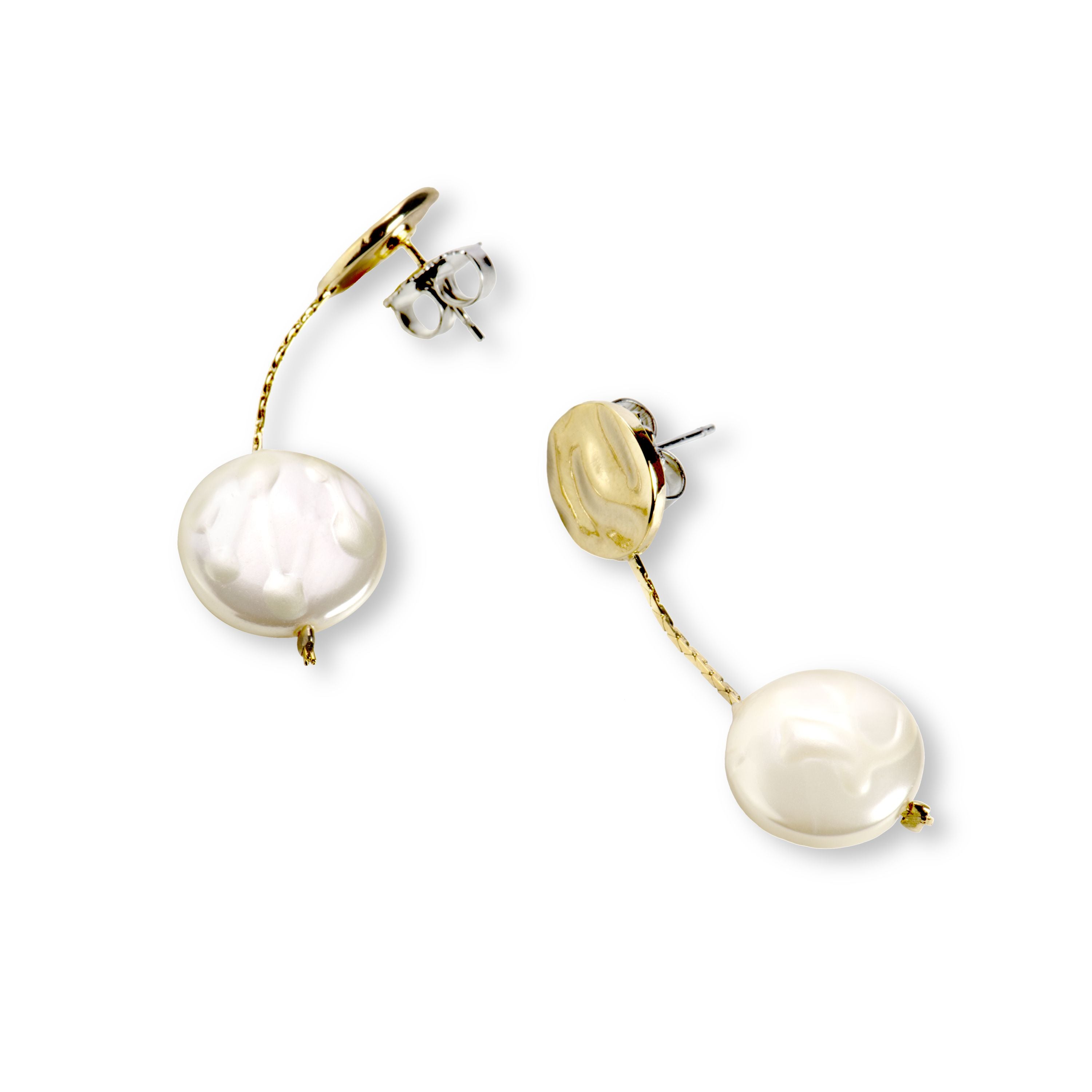 Boucles d'oreilles en perle blanche finies en or jaune 18K - Vidthas