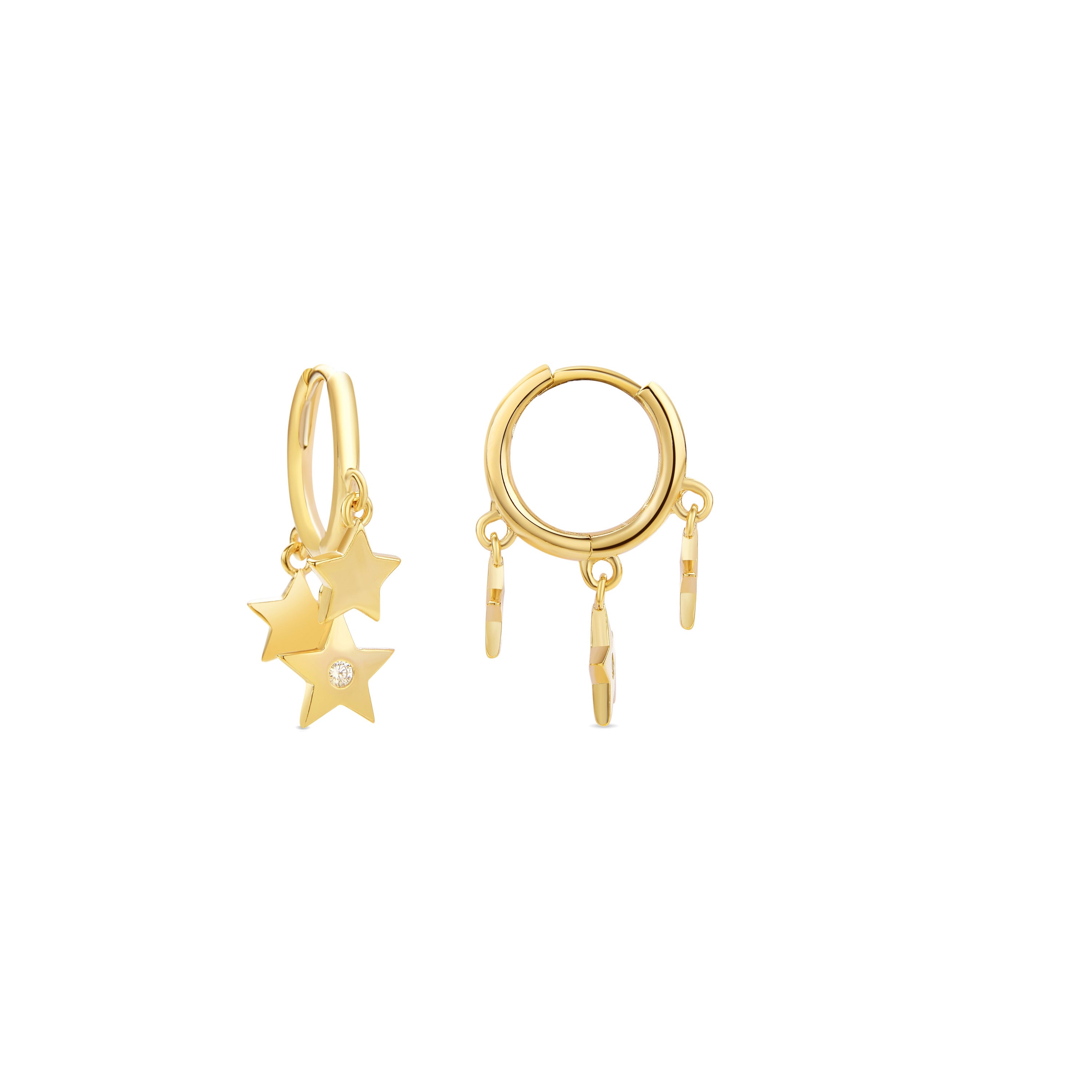 Boucles d'oreilles en zircon brillant finition or jaune 18K - Étoile