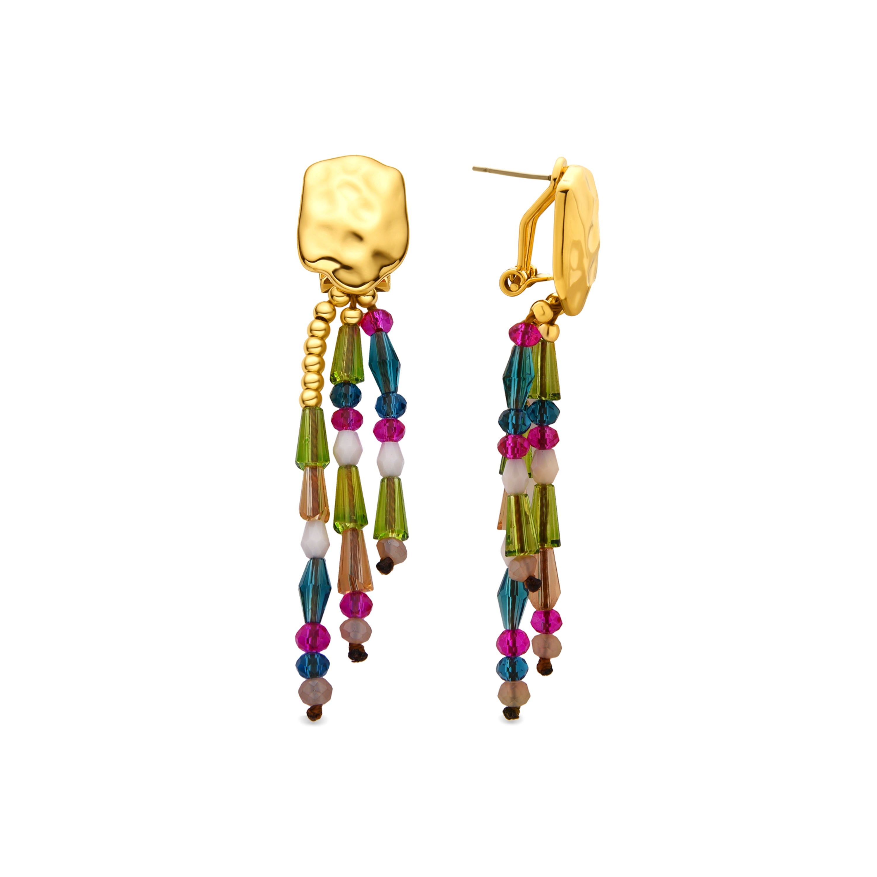 Brincos acabamento em ouro amarelo 18k e Cristal Multicolor - Eutha