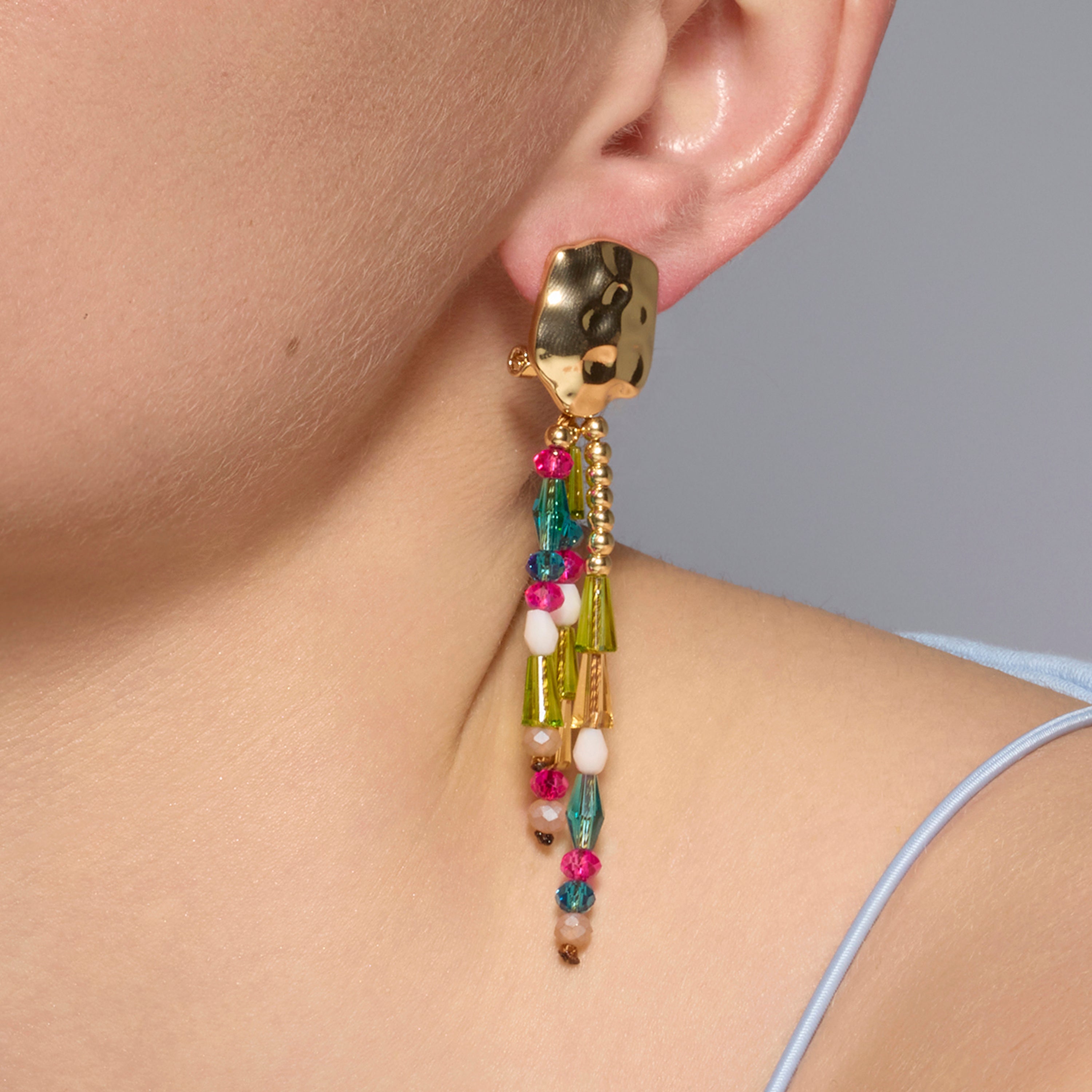 Brincos acabamento em ouro amarelo 18k e Cristal Multicolor - Eutha