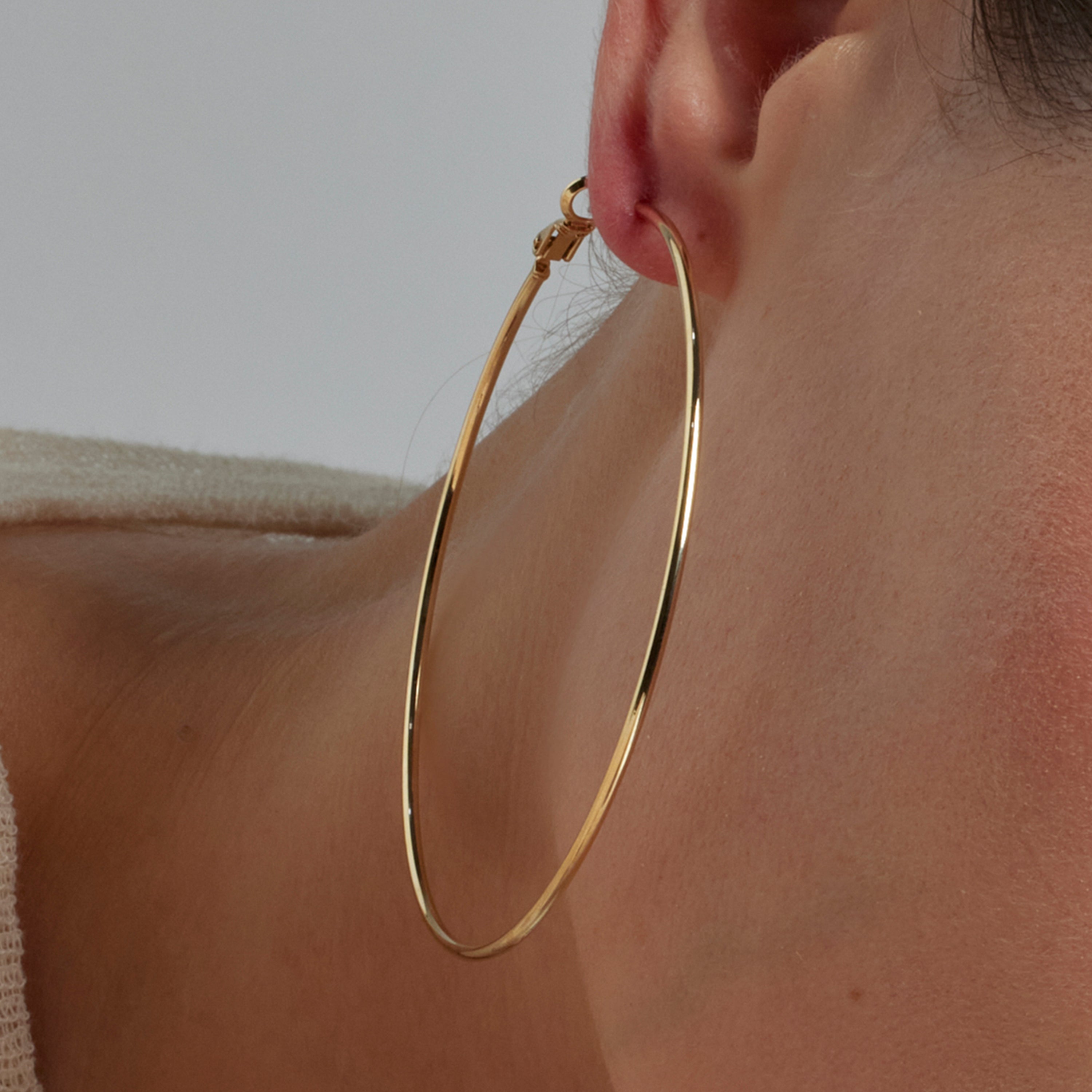 70mm diameter earrings 18k Yellow Gold finish - Kelxo