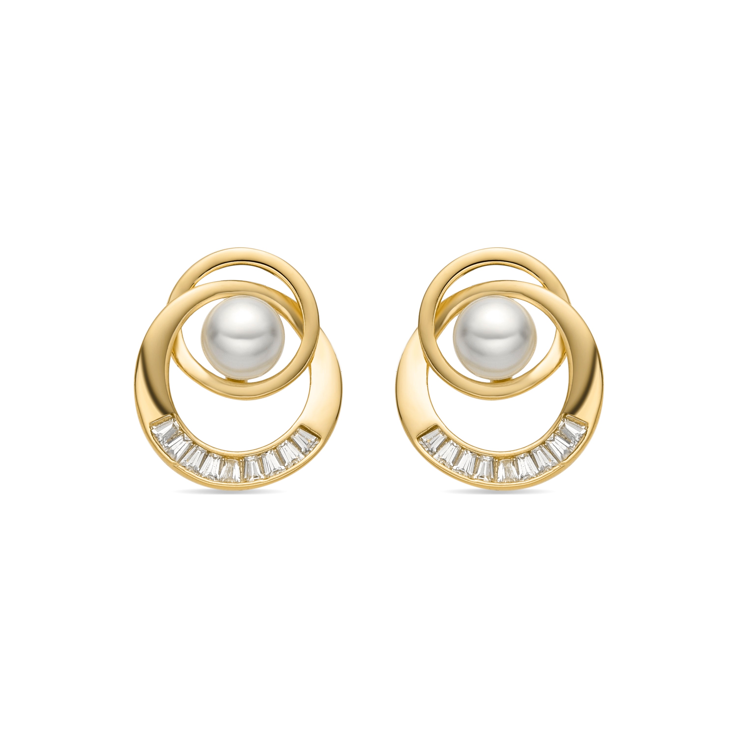 Boucles d'oreilles avec perle blanche finition or 18k - Lebya