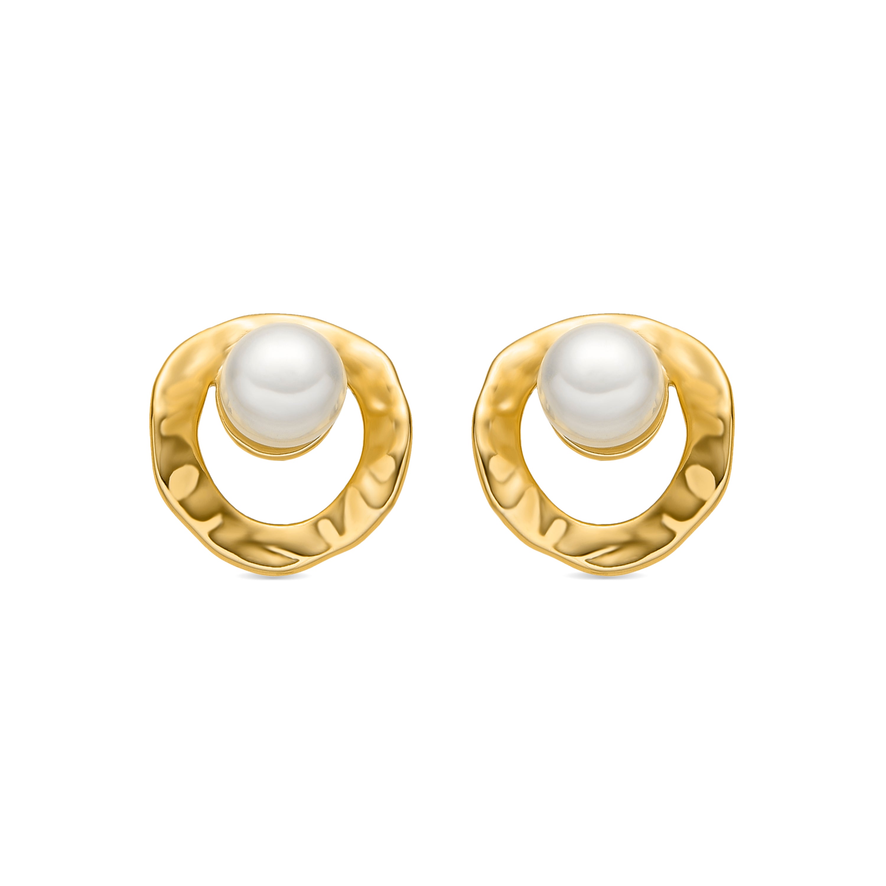 Pendientes con Perla Blanca acabado oro 18k - Ku
