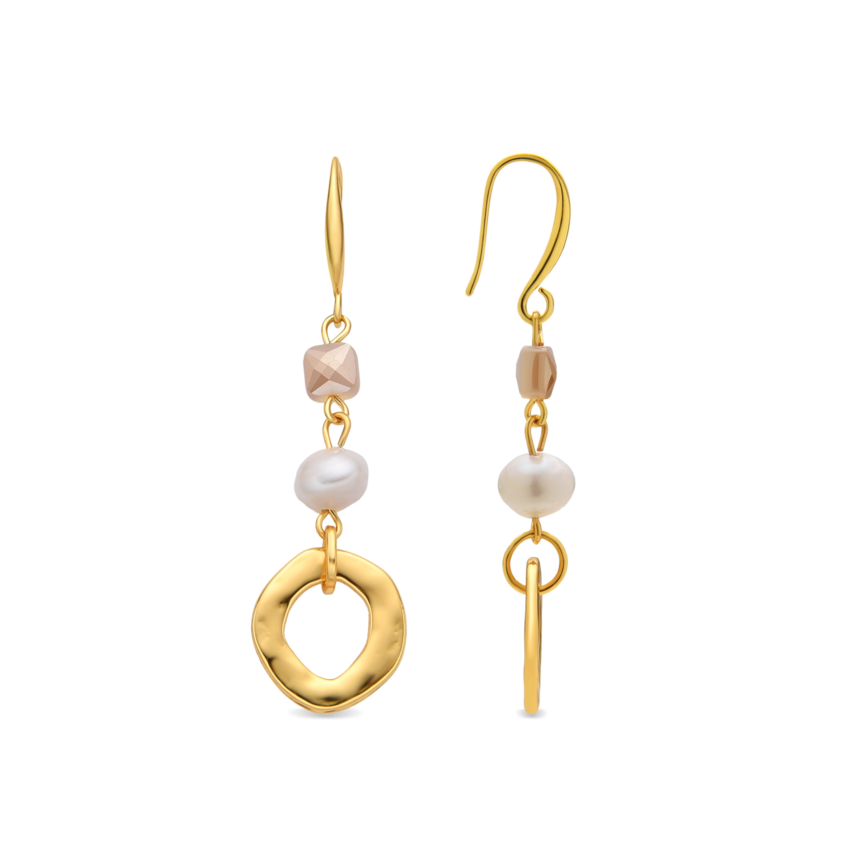 Orecchini in oro giallo 18k e perla bianca - Diriki