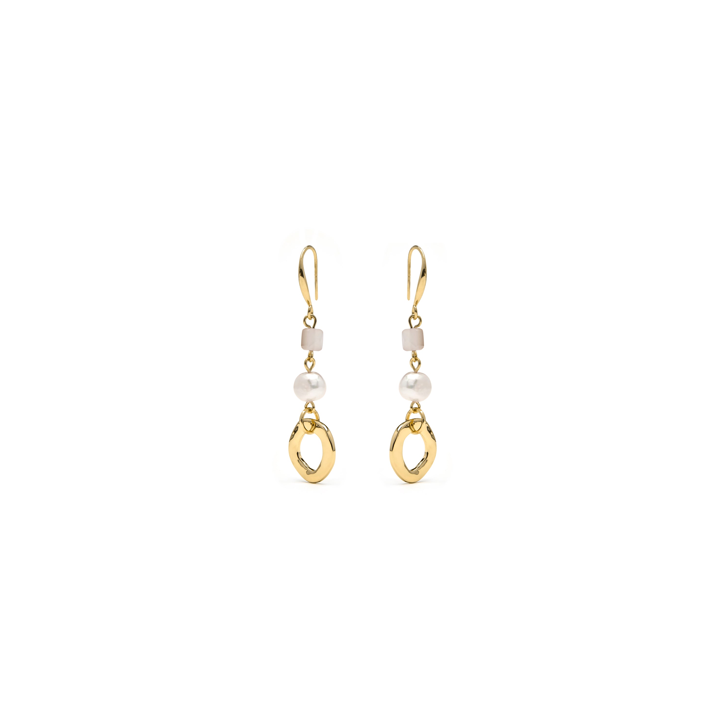 Boucles d'oreilles finition or jaune 18k et perle blanche - Diriki