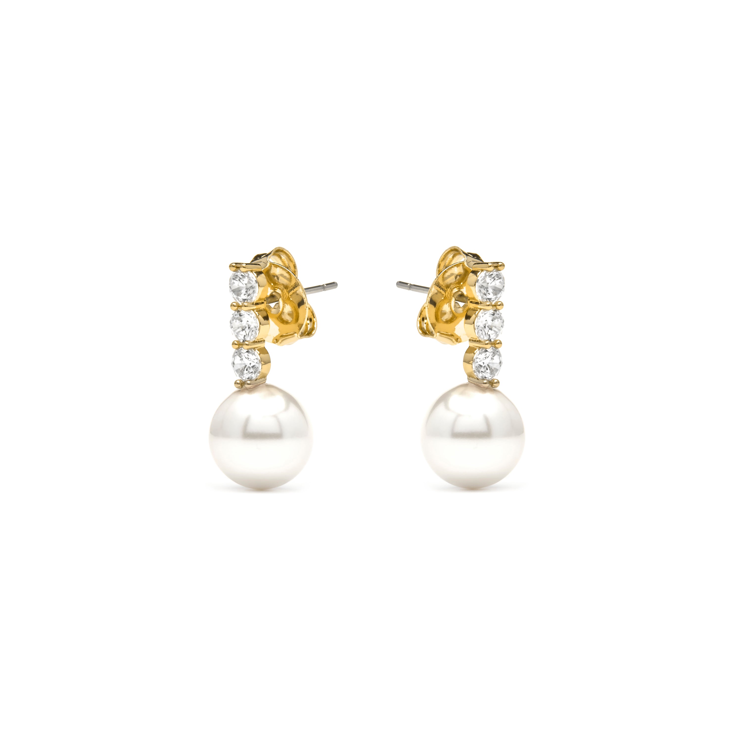 Boucles d'oreilles finition or jaune 18k et Perle Blanche - Anu