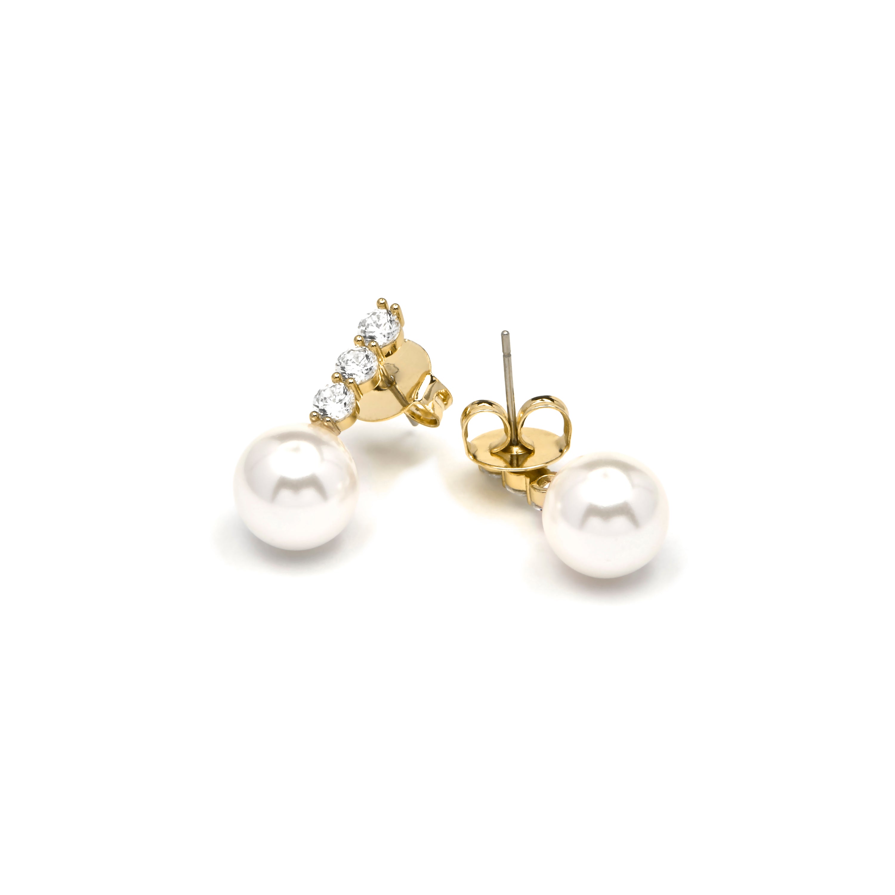 Boucles d'oreilles finition or jaune 18k et Perle Blanche - Anu