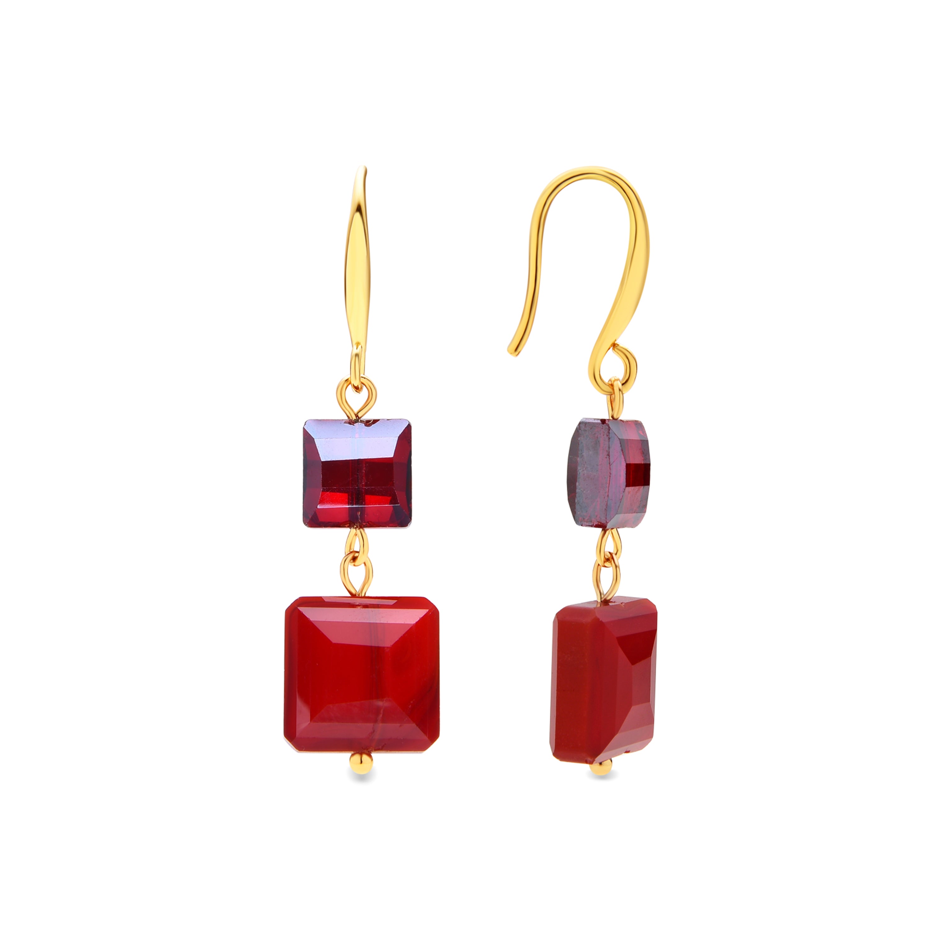 Boucles d'oreilles finition or jaune 18k et cristal rouge - Yasba