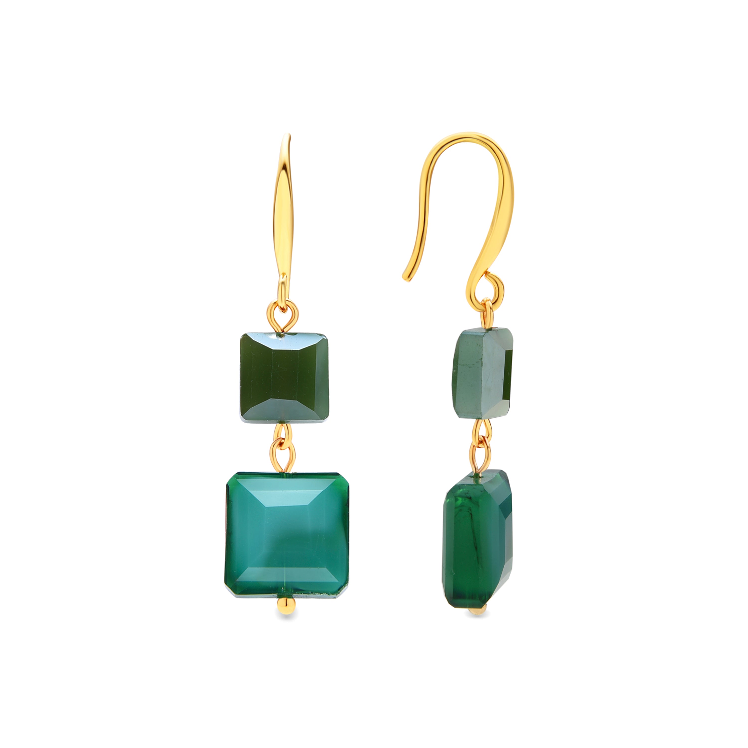 18k Yellow Gold Finish Earrings and Green Crystal - Yasba