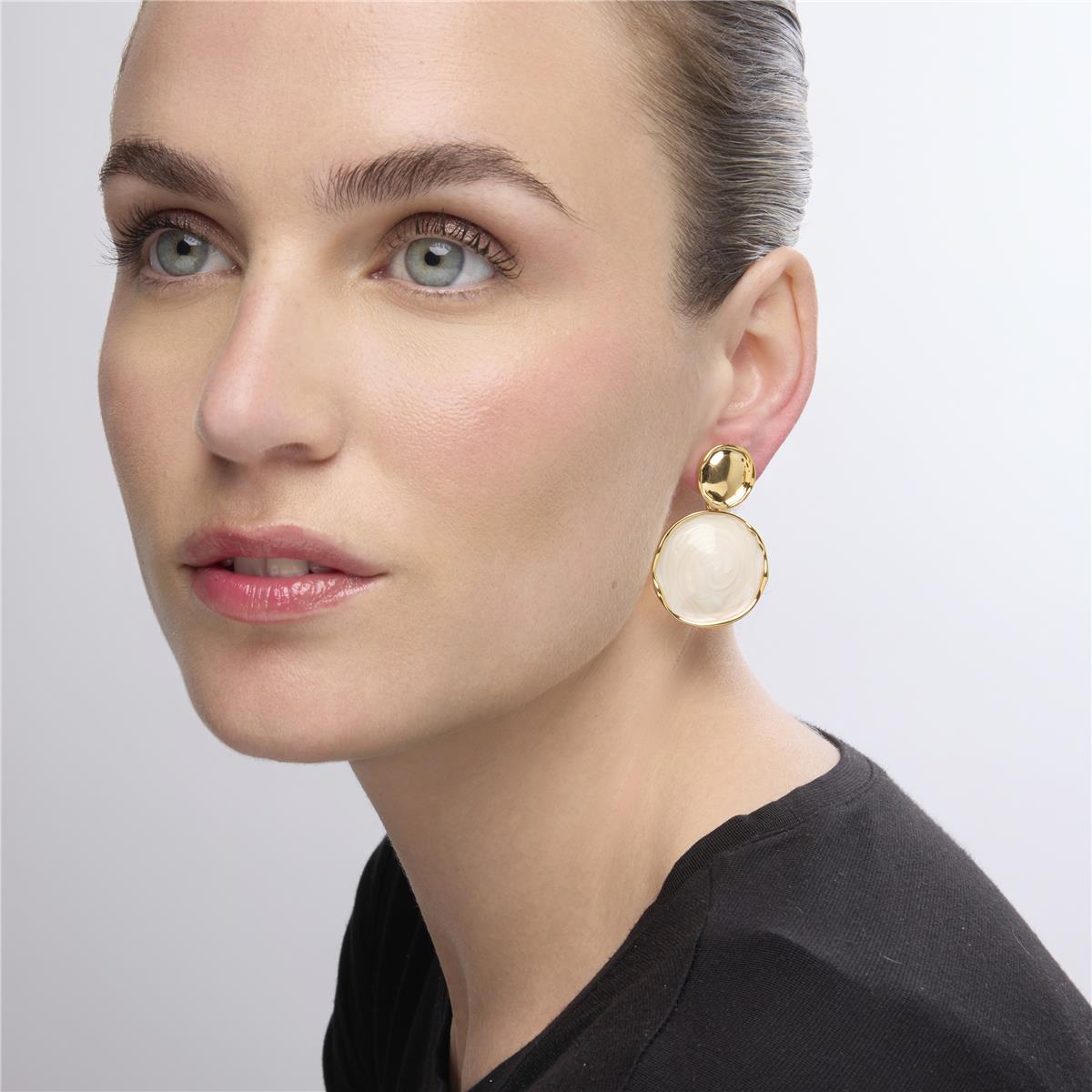 Pendientes acabado oro amarillo de 18k y Lacado Blanco - Talorzi