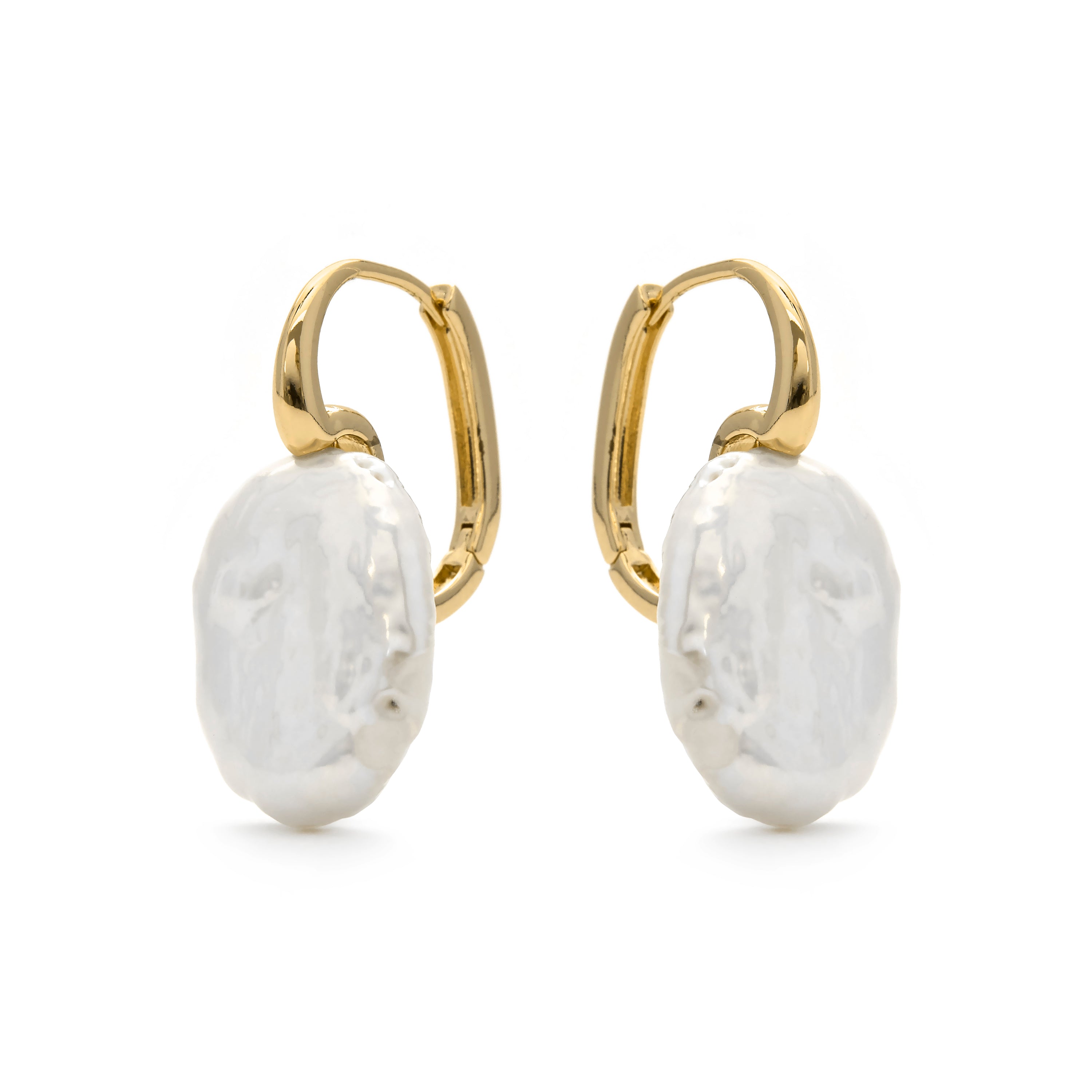Boucles d'oreilles en perle blanche finition or jaune 18k - Thessa