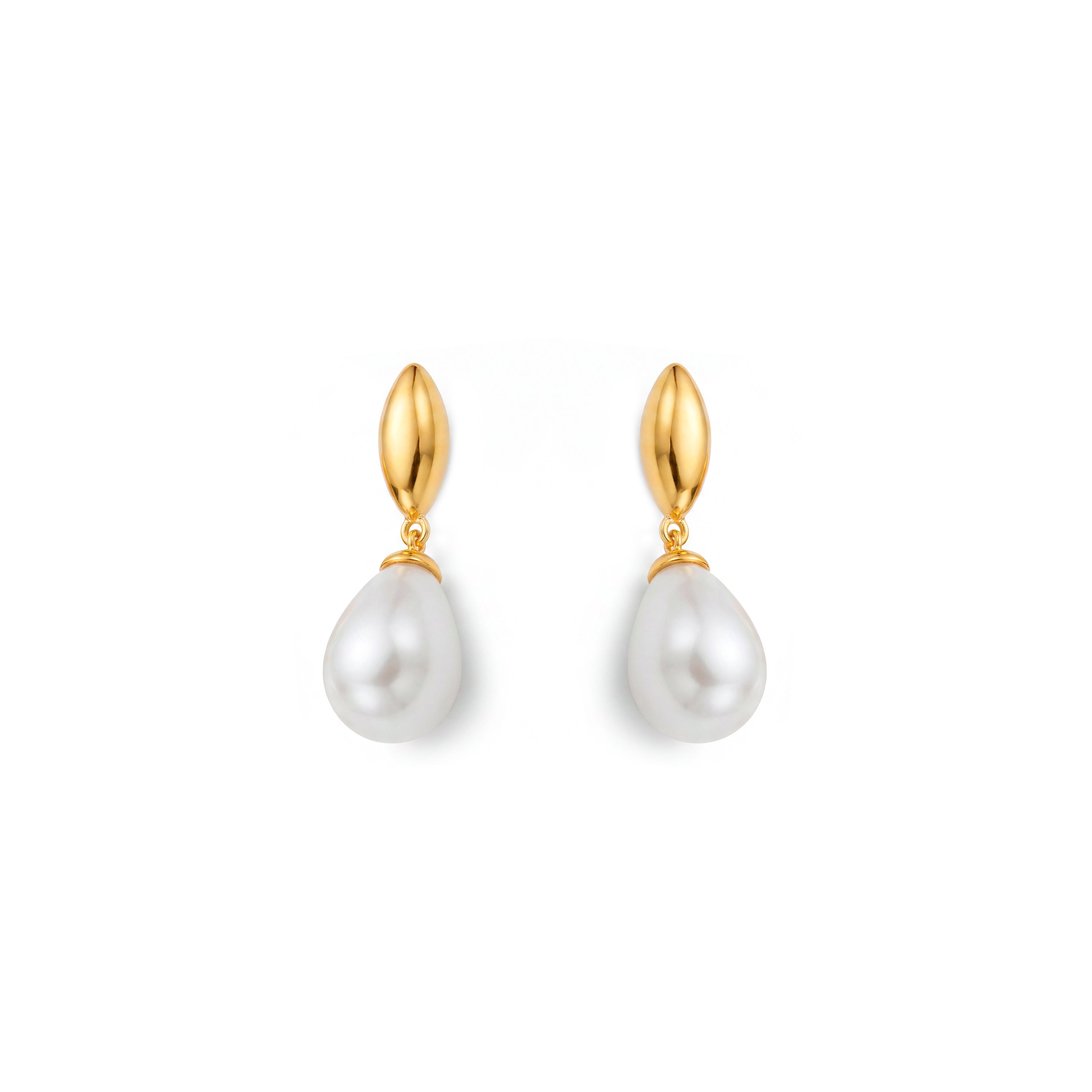 Boucles d'oreilles en perle blanche finition or jaune 18 carats - Dyao