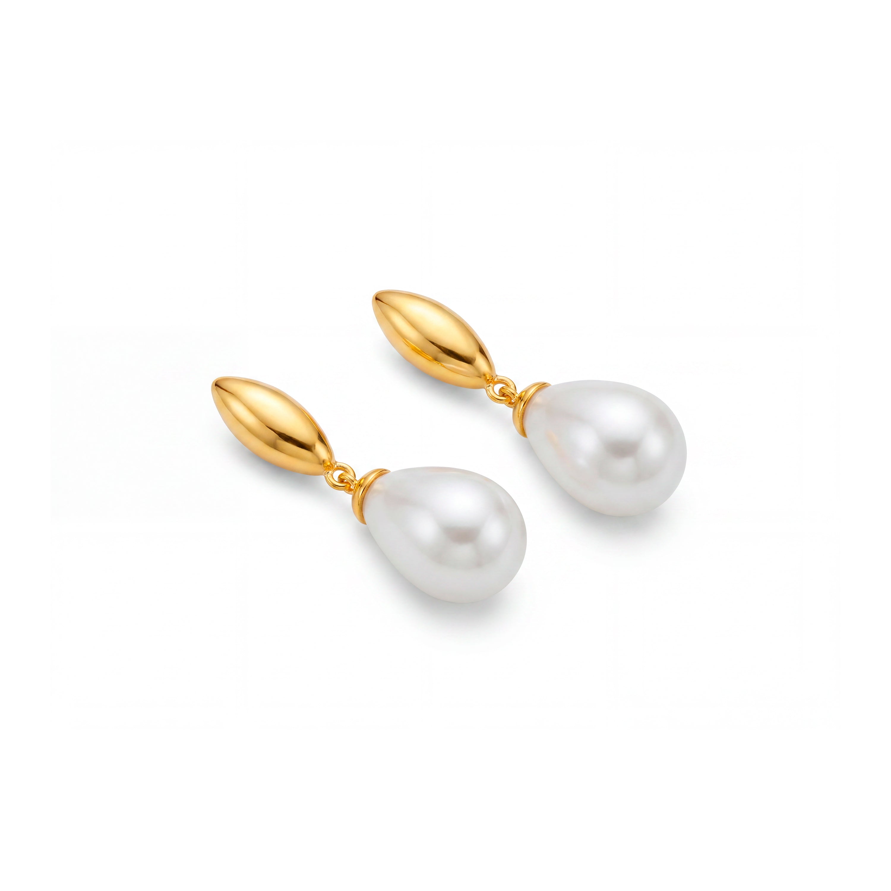 Boucles d'oreilles en perle blanche finition or jaune 18 carats - Dyao