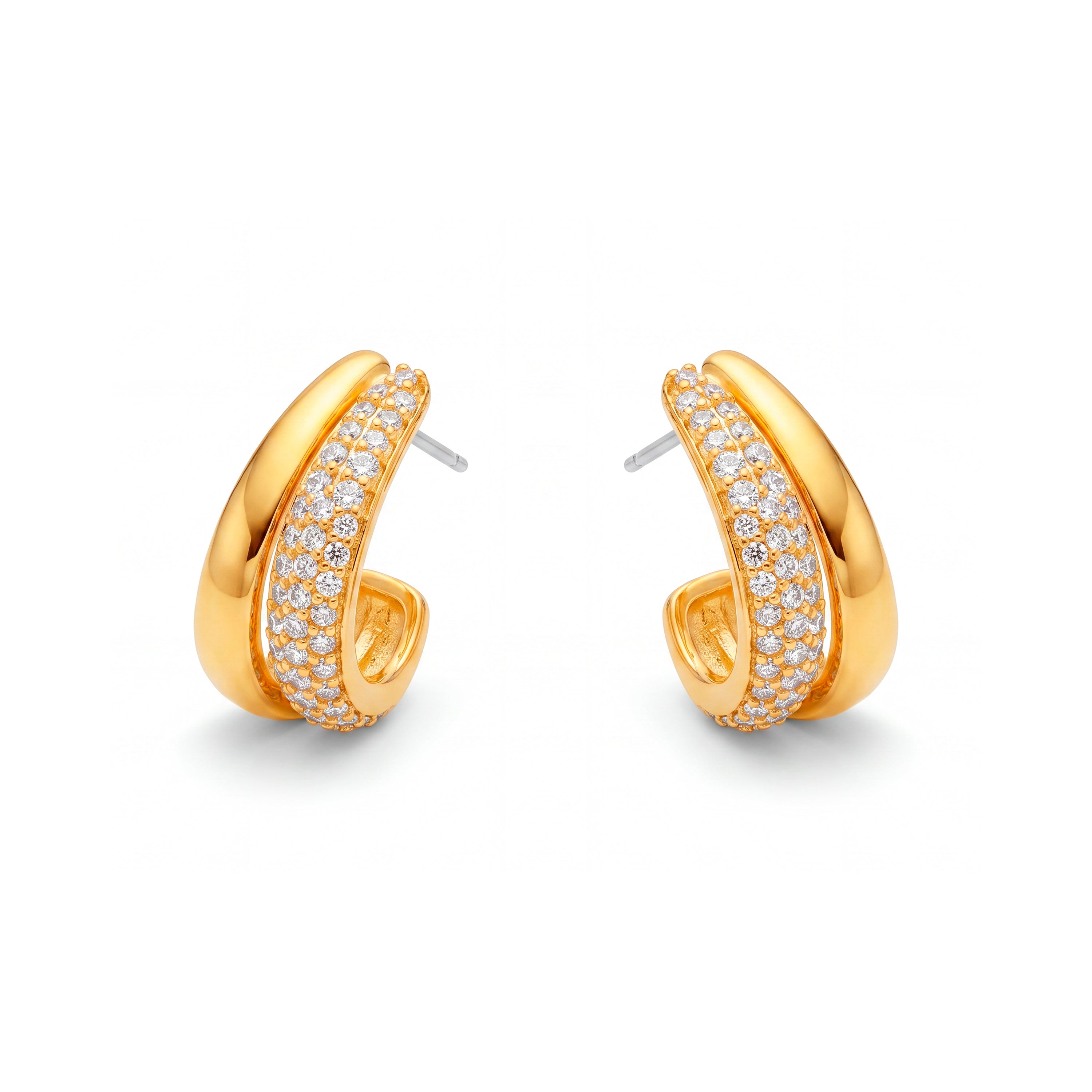 Brincos de Zircónia Brilhante com acabamento em ouro amarelo 18k - Sadani